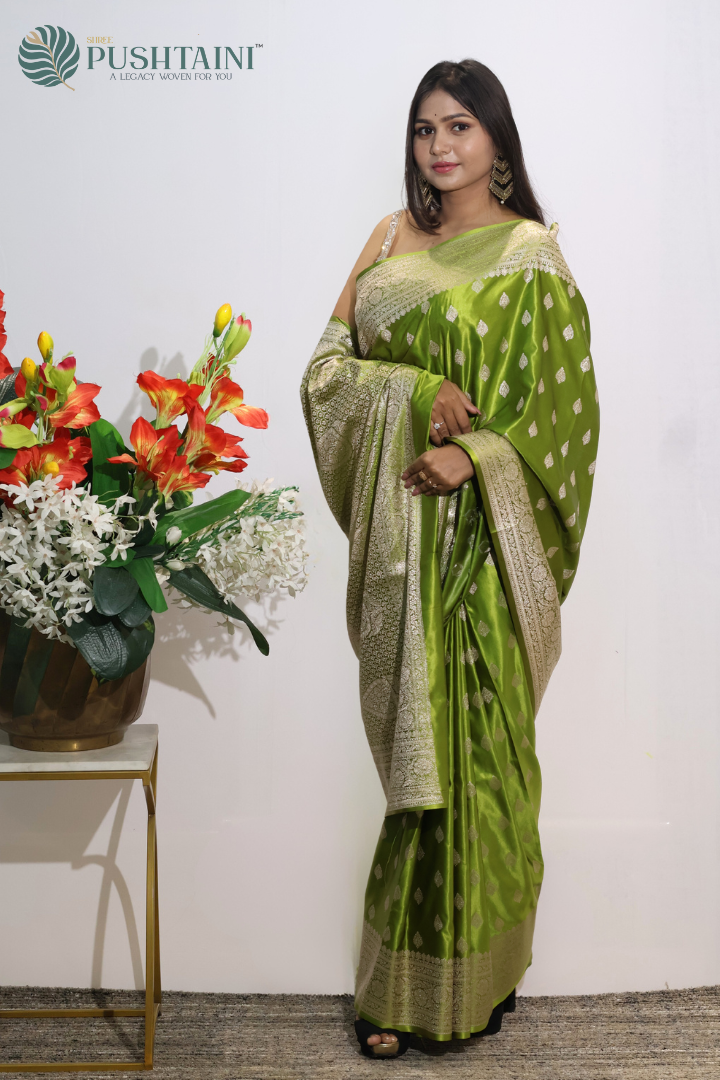 Heritage Olive Banarasi Mashru Saree