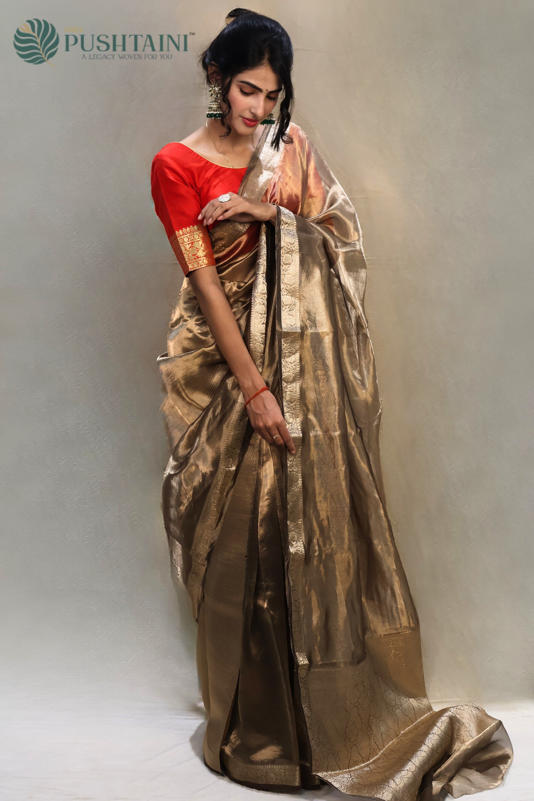 Black Gold Pure Tissue Plain Silk Saree with Zari Work