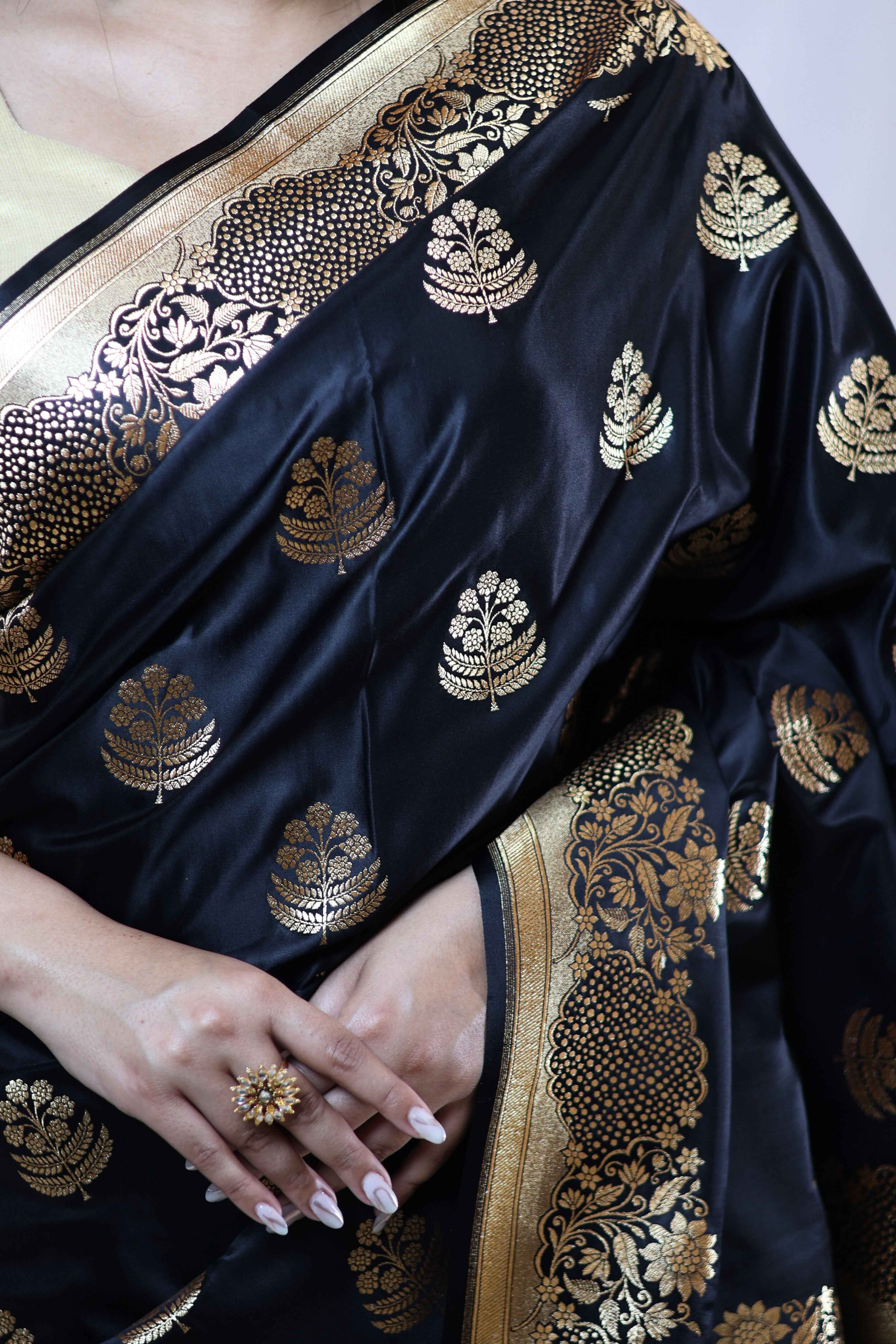 Noir Black Satin Silk Saree