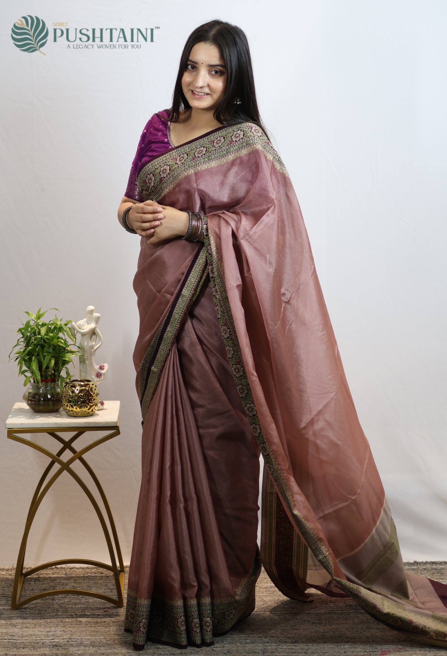 Matt Brown Warm Silk Saree With Anchal Border work