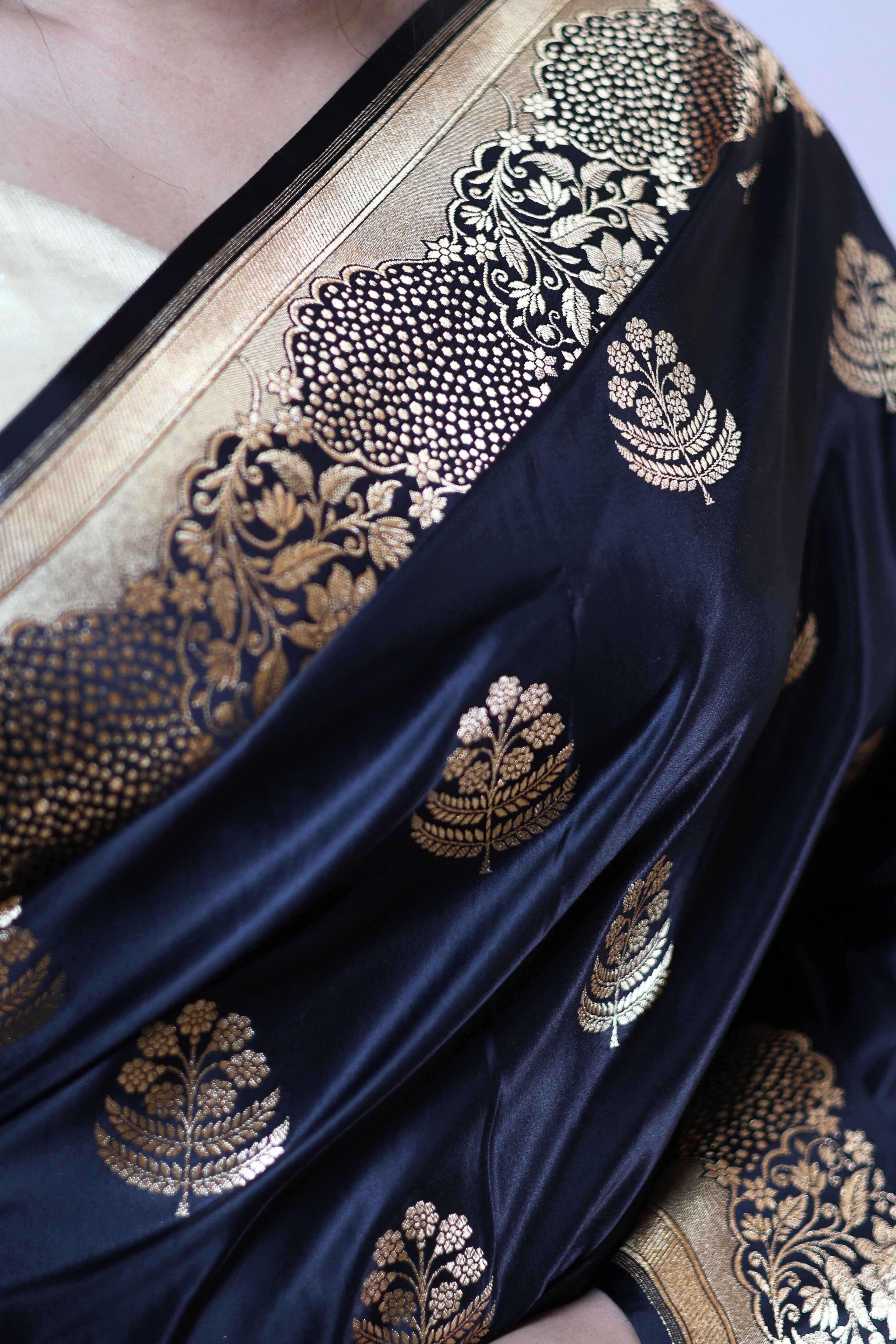 Noir Black Satin Silk Saree