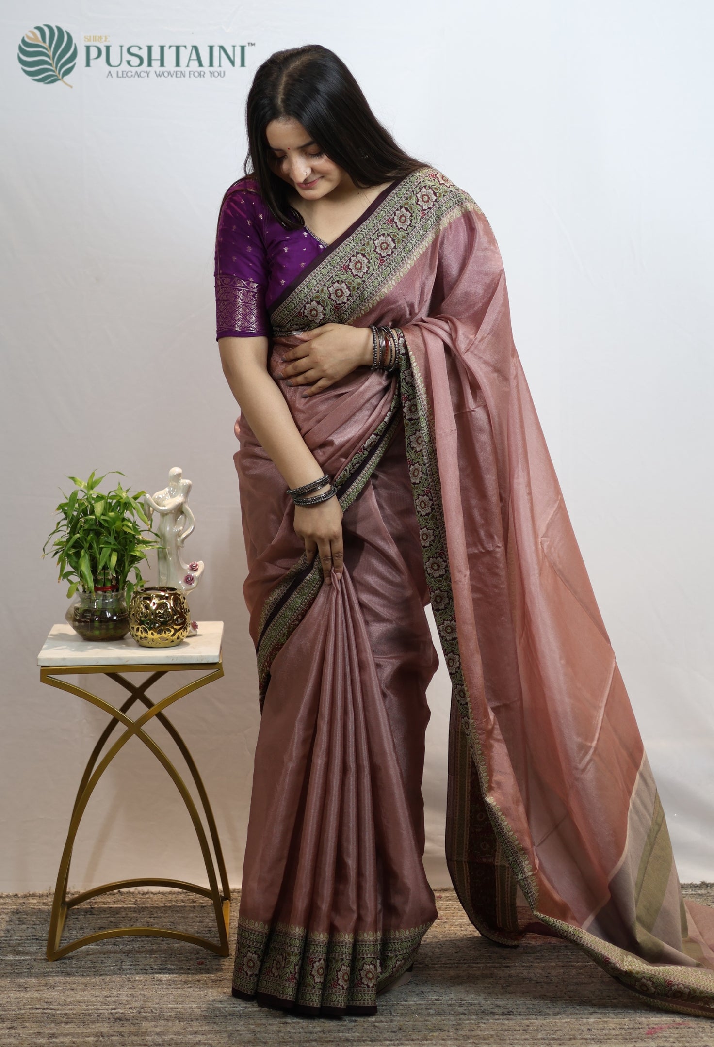 Matt Brown Warm Silk Saree With Anchal Border work
