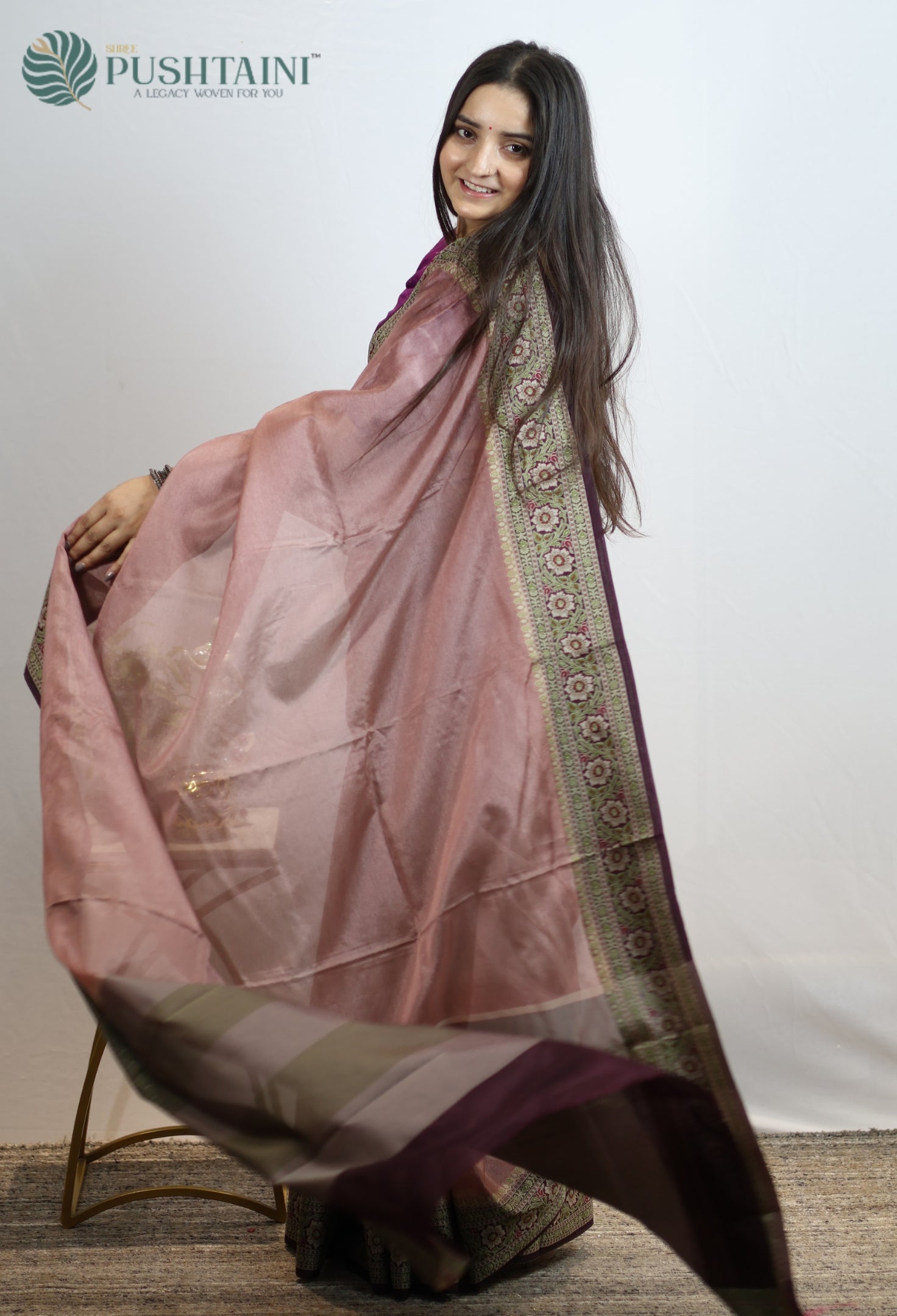 Matt Brown Warm Silk Saree With Anchal Border work