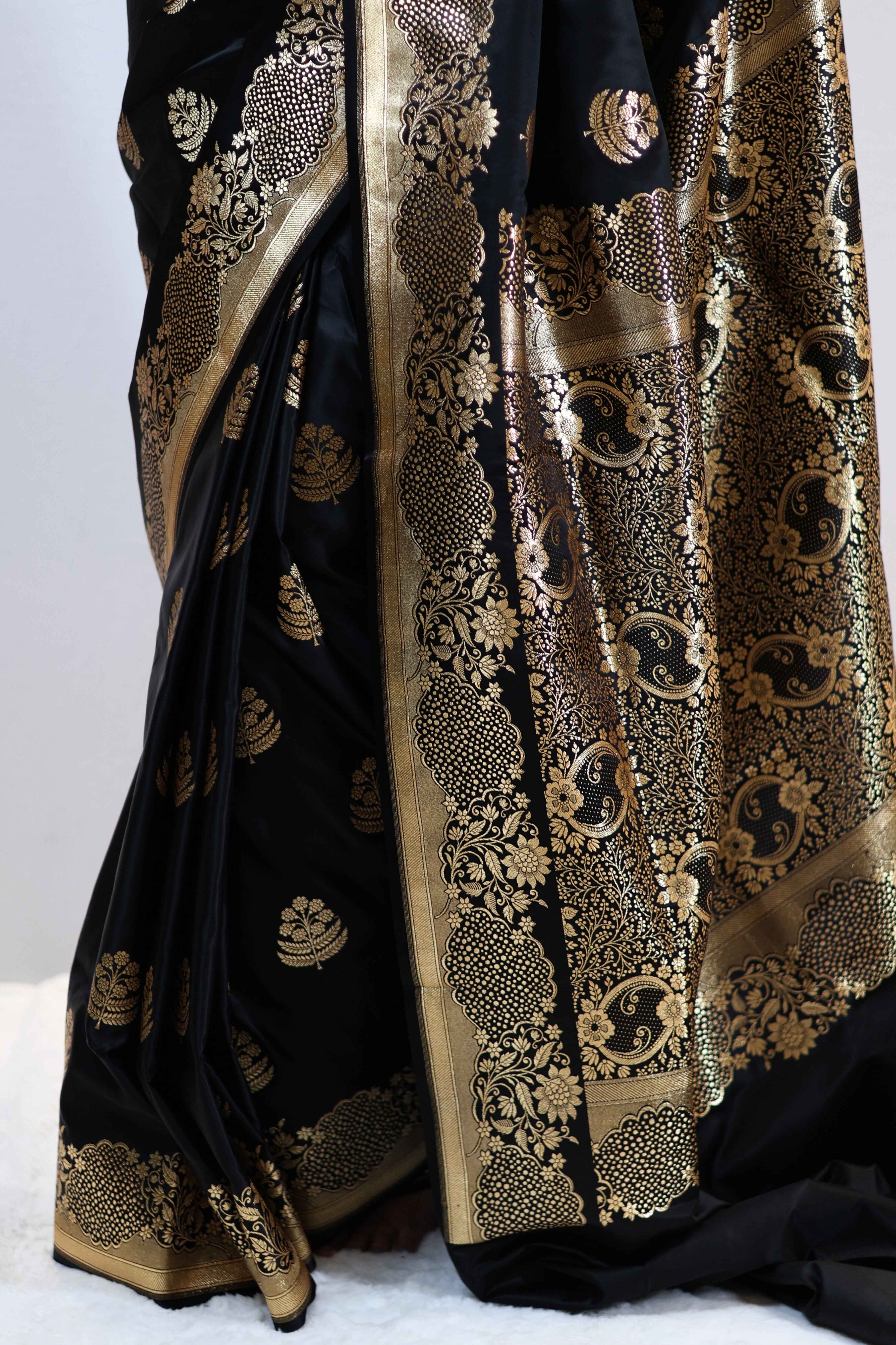 Noir Black Satin Silk Saree