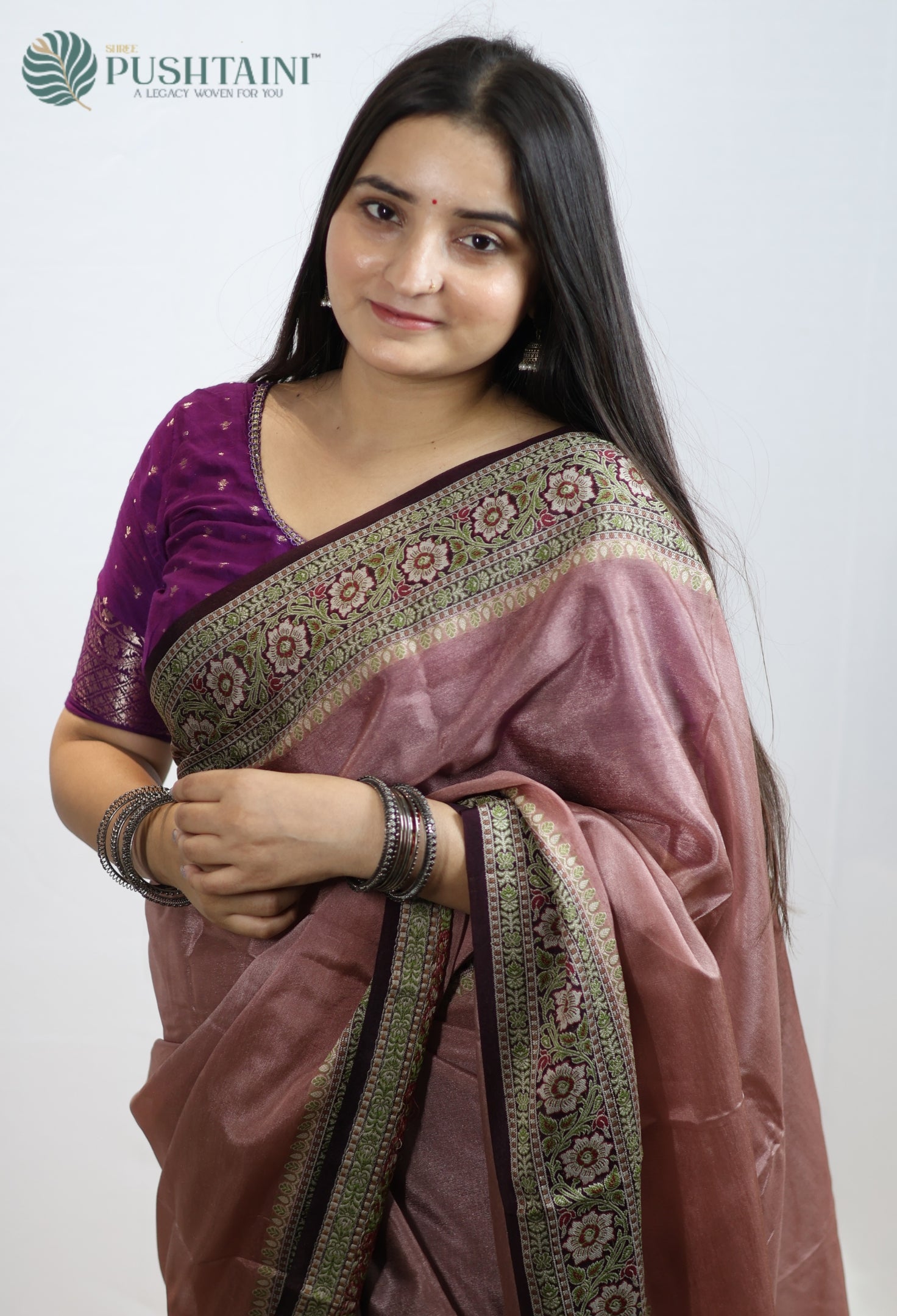 Matt Brown Warm Silk Saree With Anchal Border work