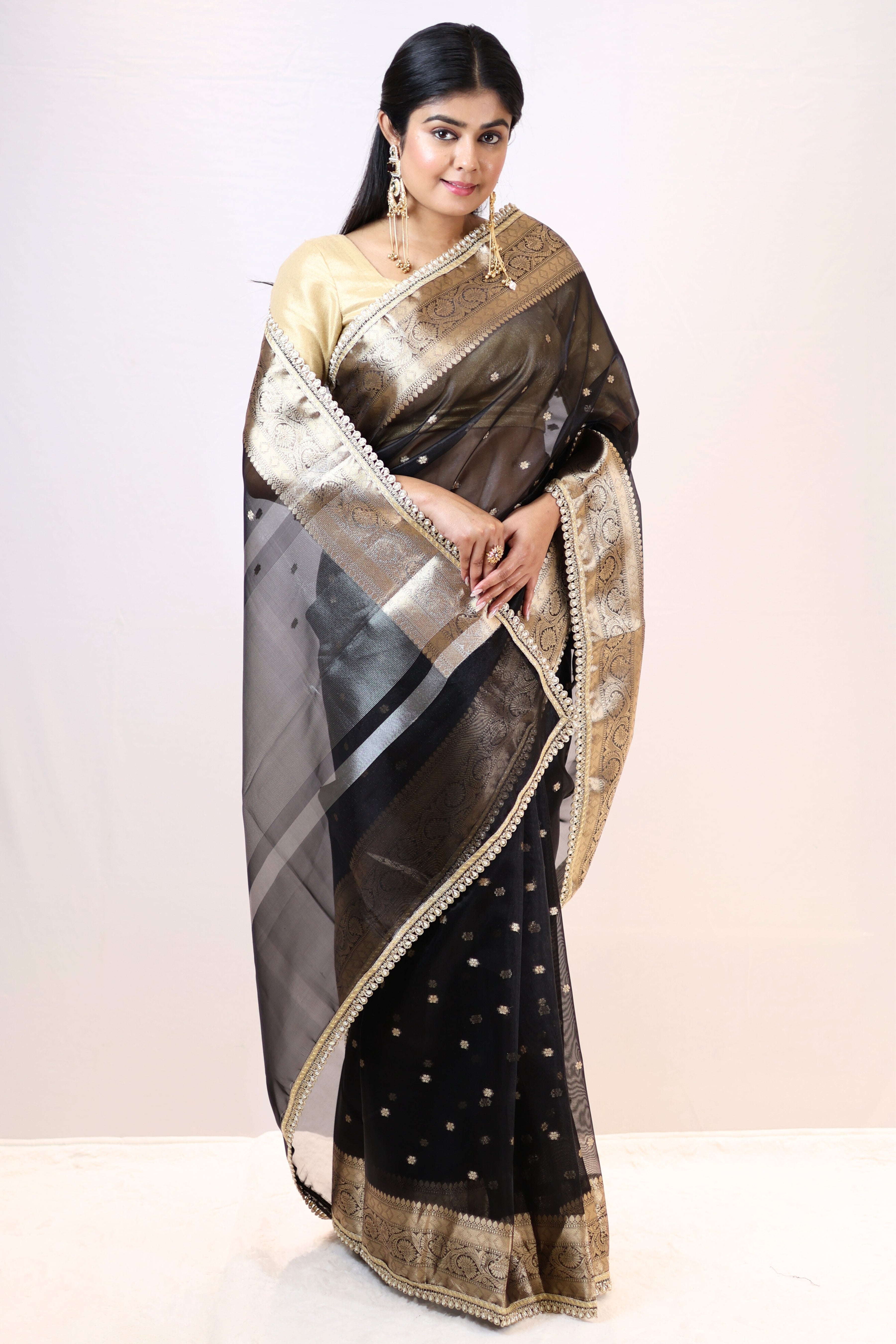 Luxury Soft Tissue Silk Saree with Designer Buti & Premium Lace Border
