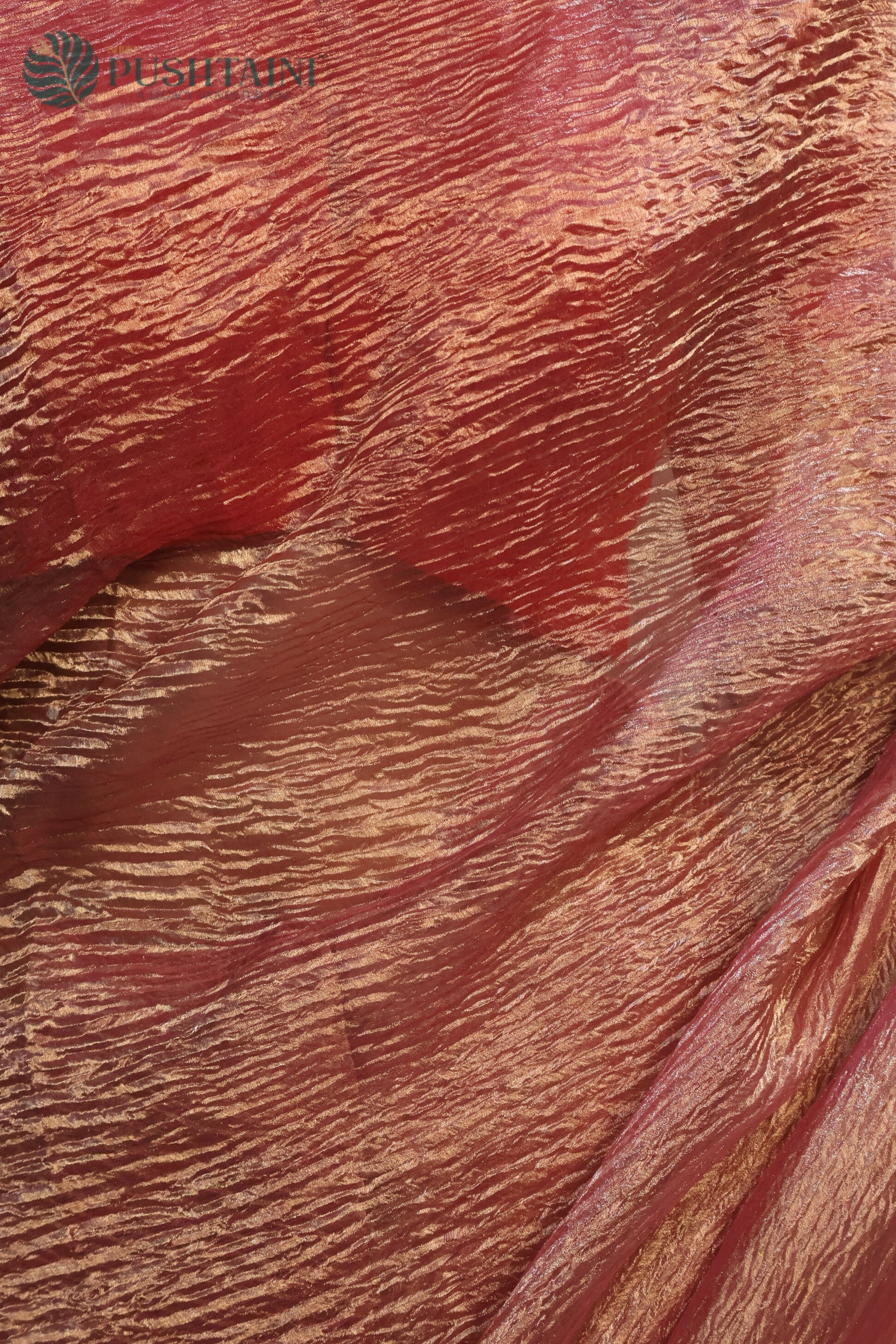 Baby Pink Pure Tissue Silk Plain Crush Saree