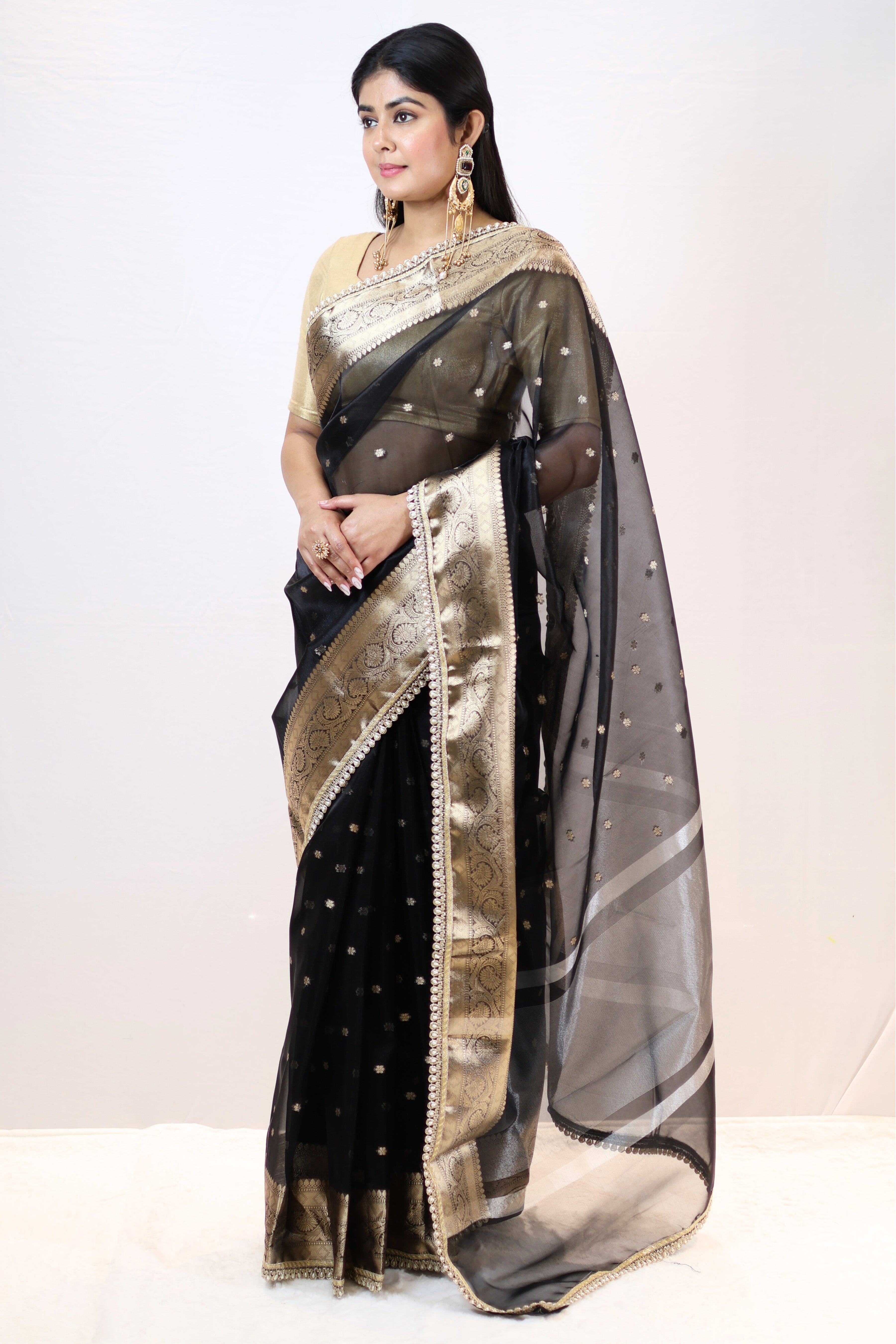 Luxury Soft Tissue Silk Saree with Designer Buti & Premium Lace Border
