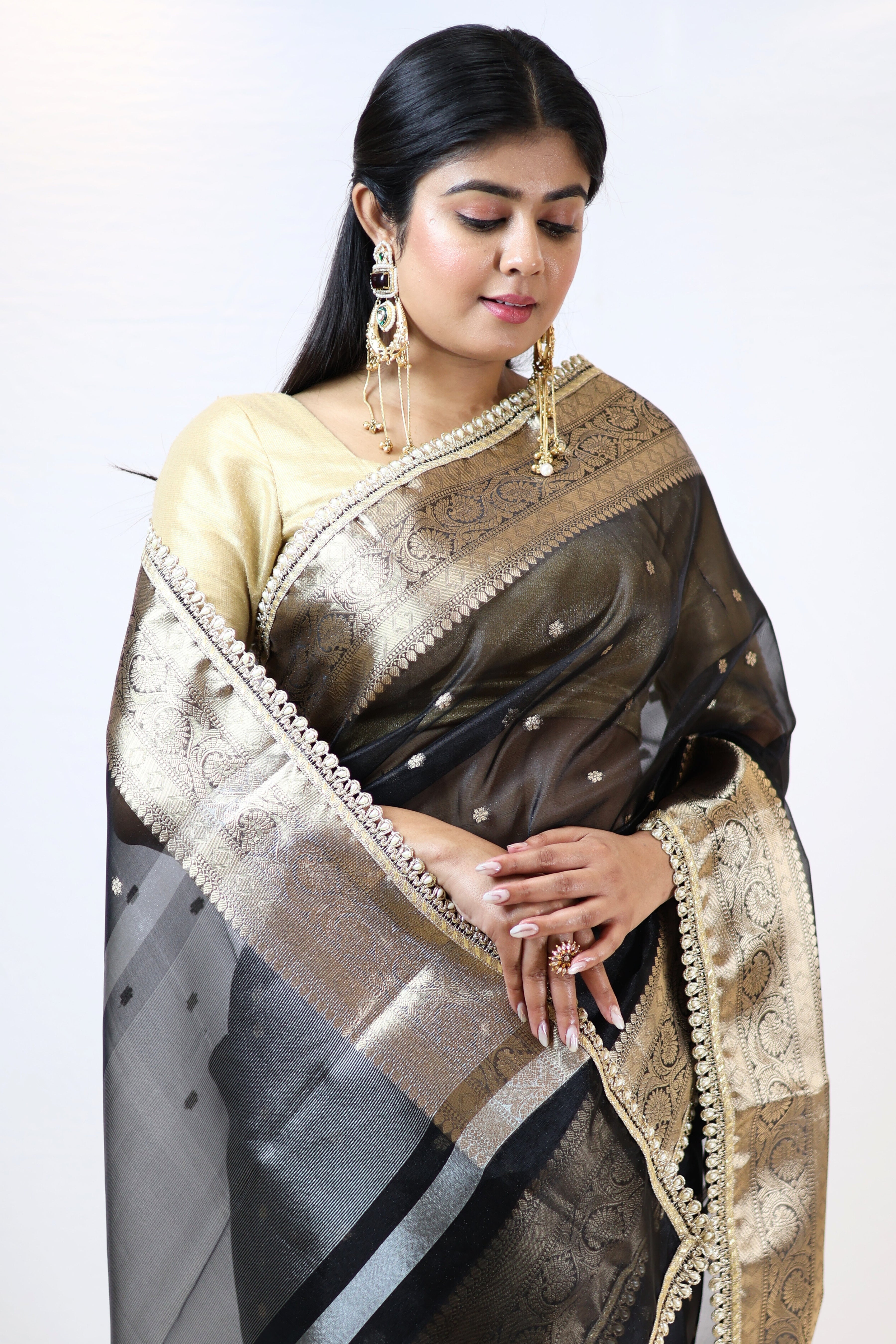 Luxury Soft Tissue Silk Saree with Designer Buti & Premium Lace Border