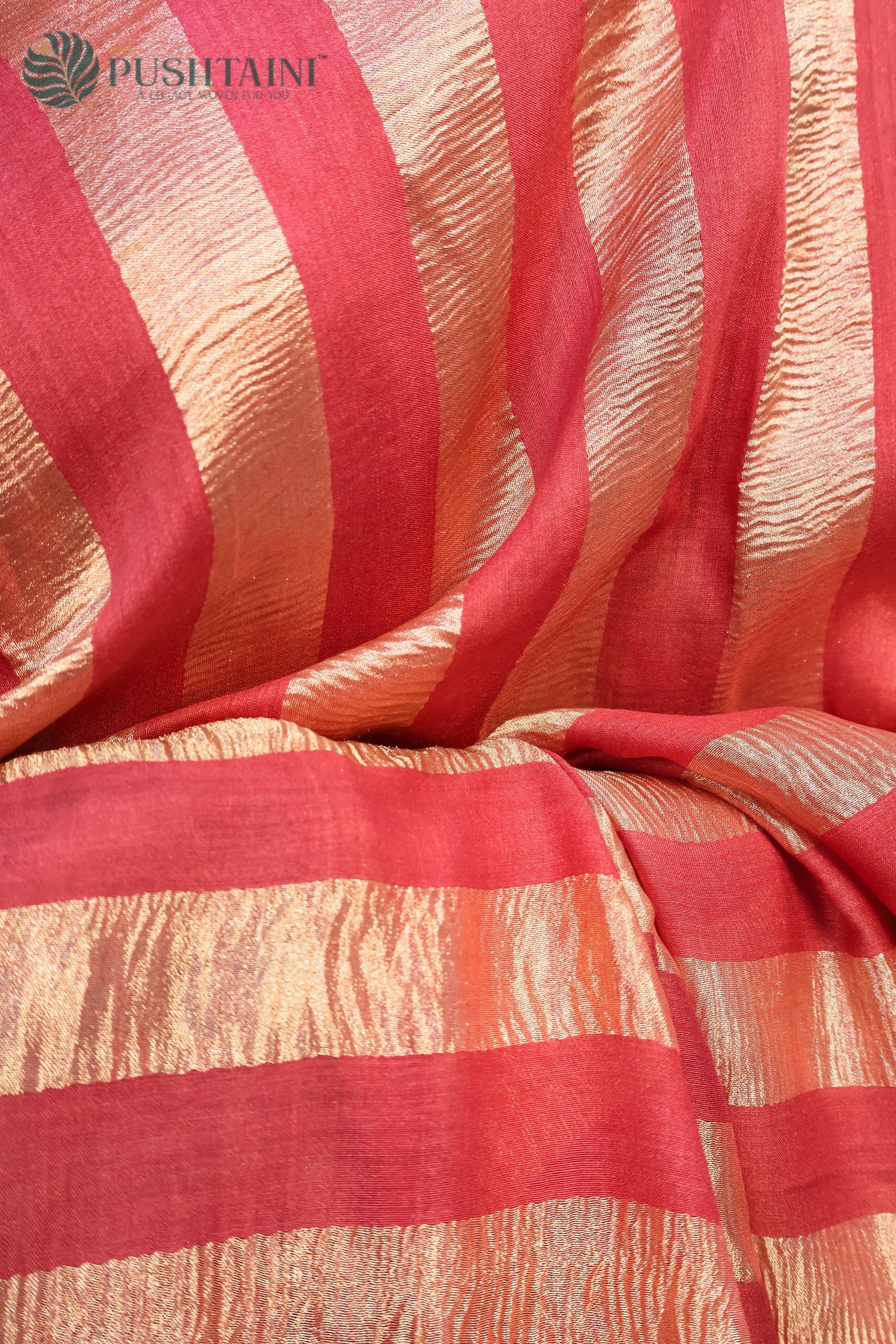 Dark Pink Pure Munga Tissue Silk Saree Water Zari work