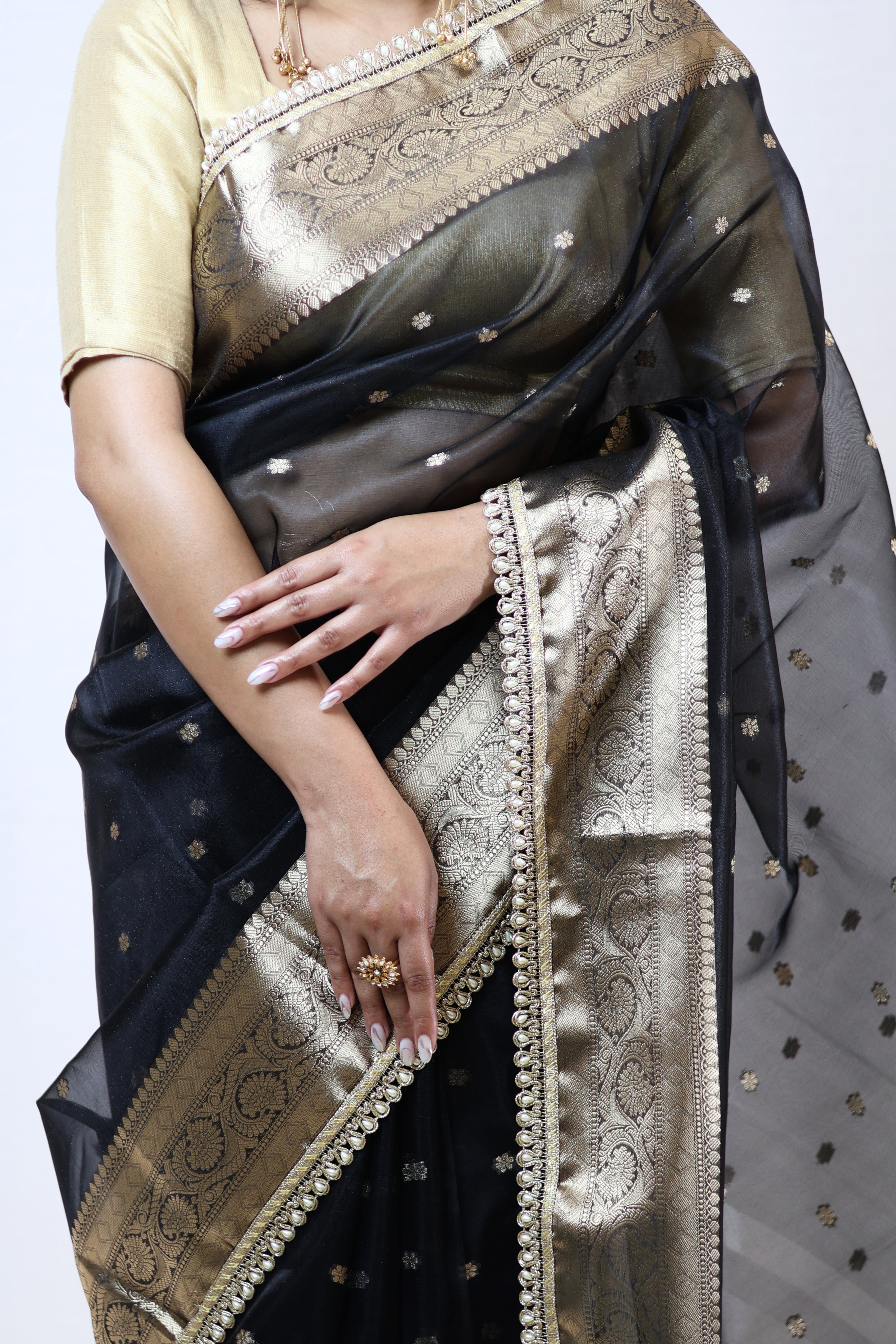 Luxury Soft Tissue Silk Saree with Designer Buti & Premium Lace Border