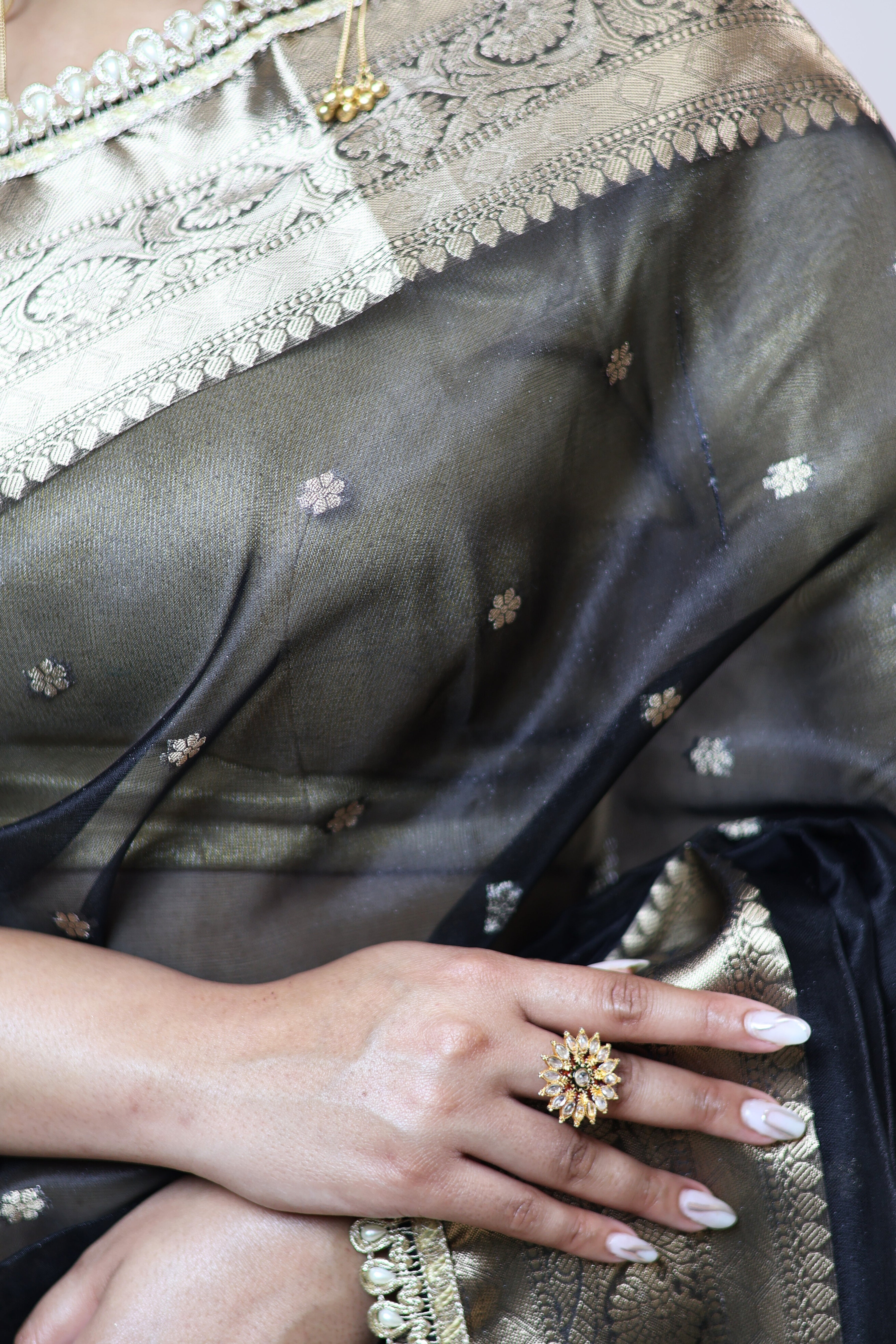 Luxury Soft Tissue Silk Saree with Designer Buti & Premium Lace Border