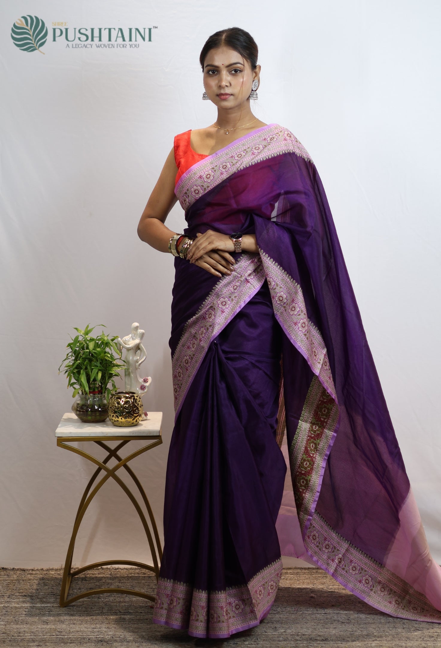 Deep Purple Warm Silk Saree With Anchal Border work
