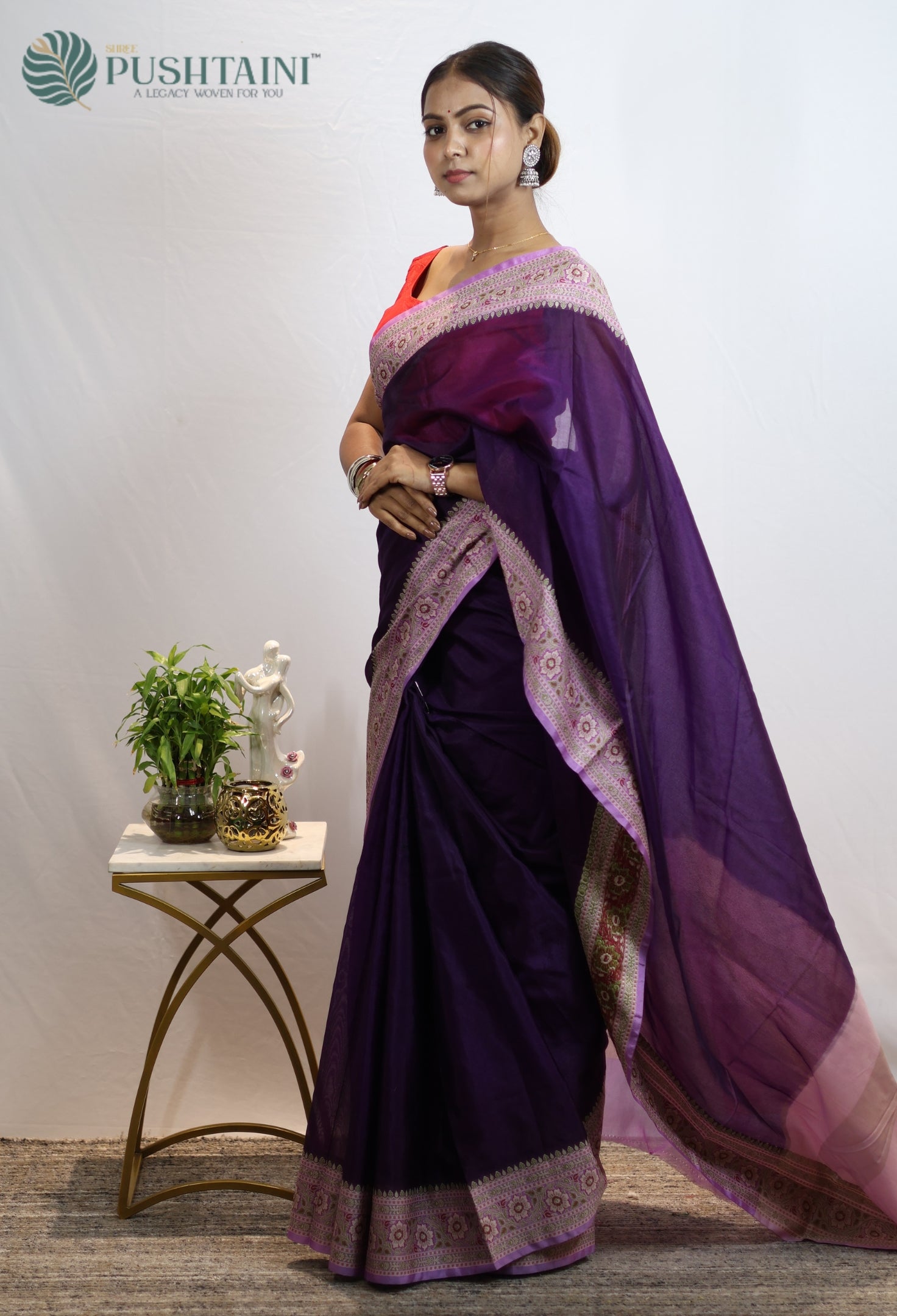 Deep Purple Warm Silk Saree With Anchal Border work