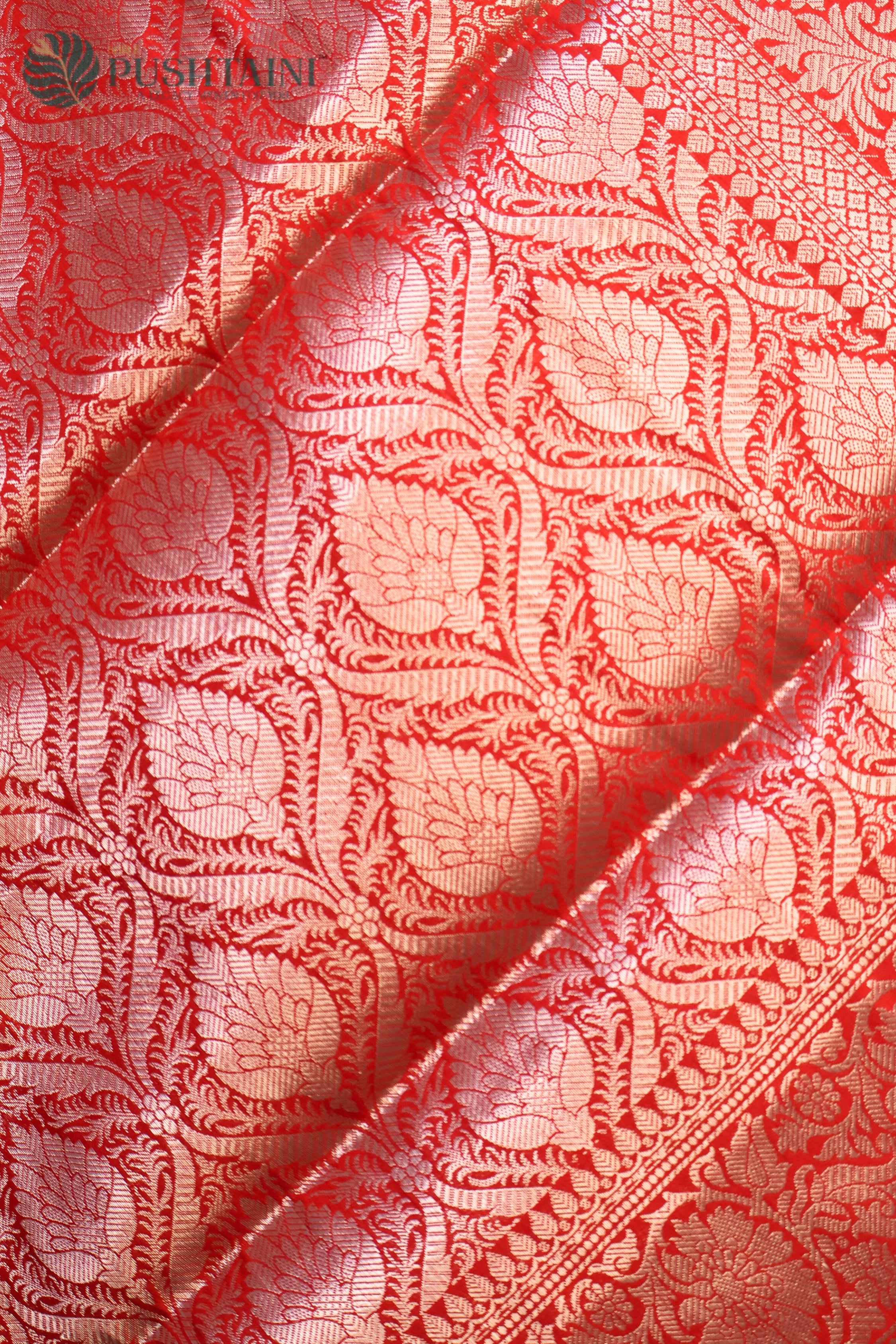 Bridal Red Pure Chinya Katan Silk Saree with Zari Buti work