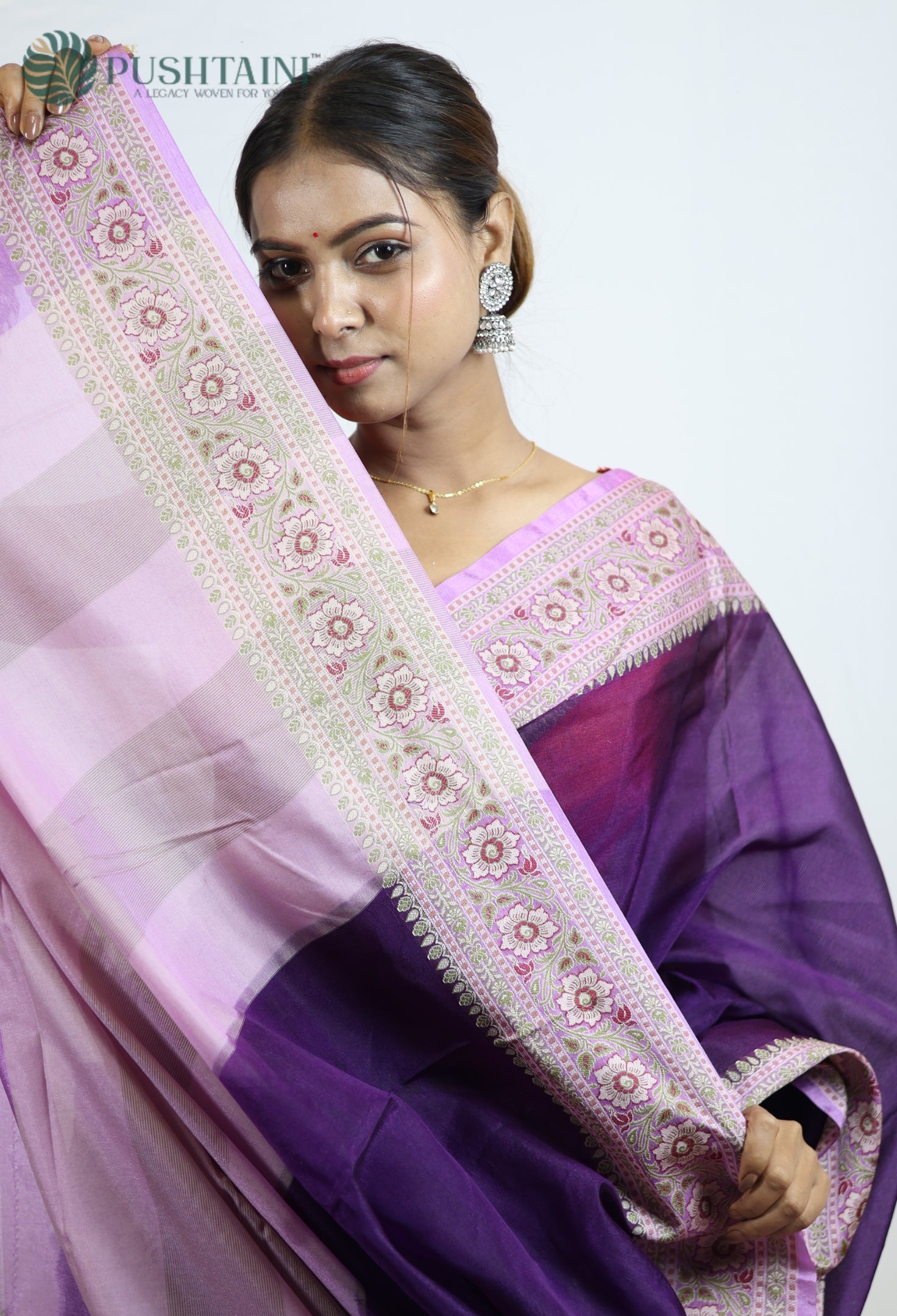 Deep Purple Warm Silk Saree With Anchal Border work