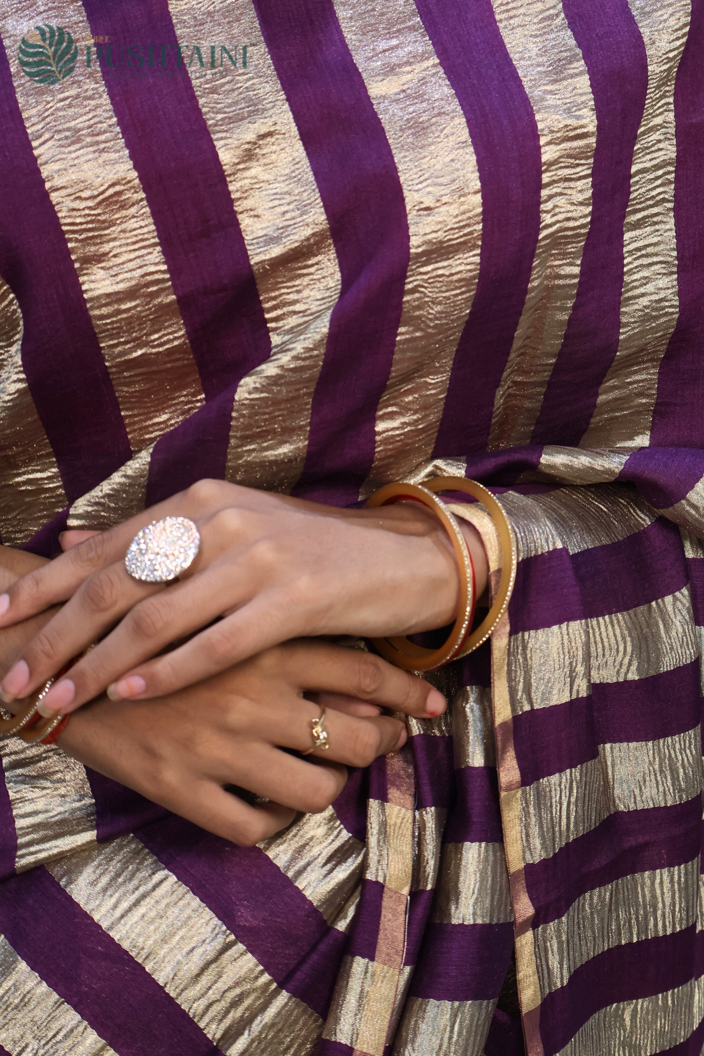 Dark Purple Pure Munga Tissue Silk Saree Water Zari