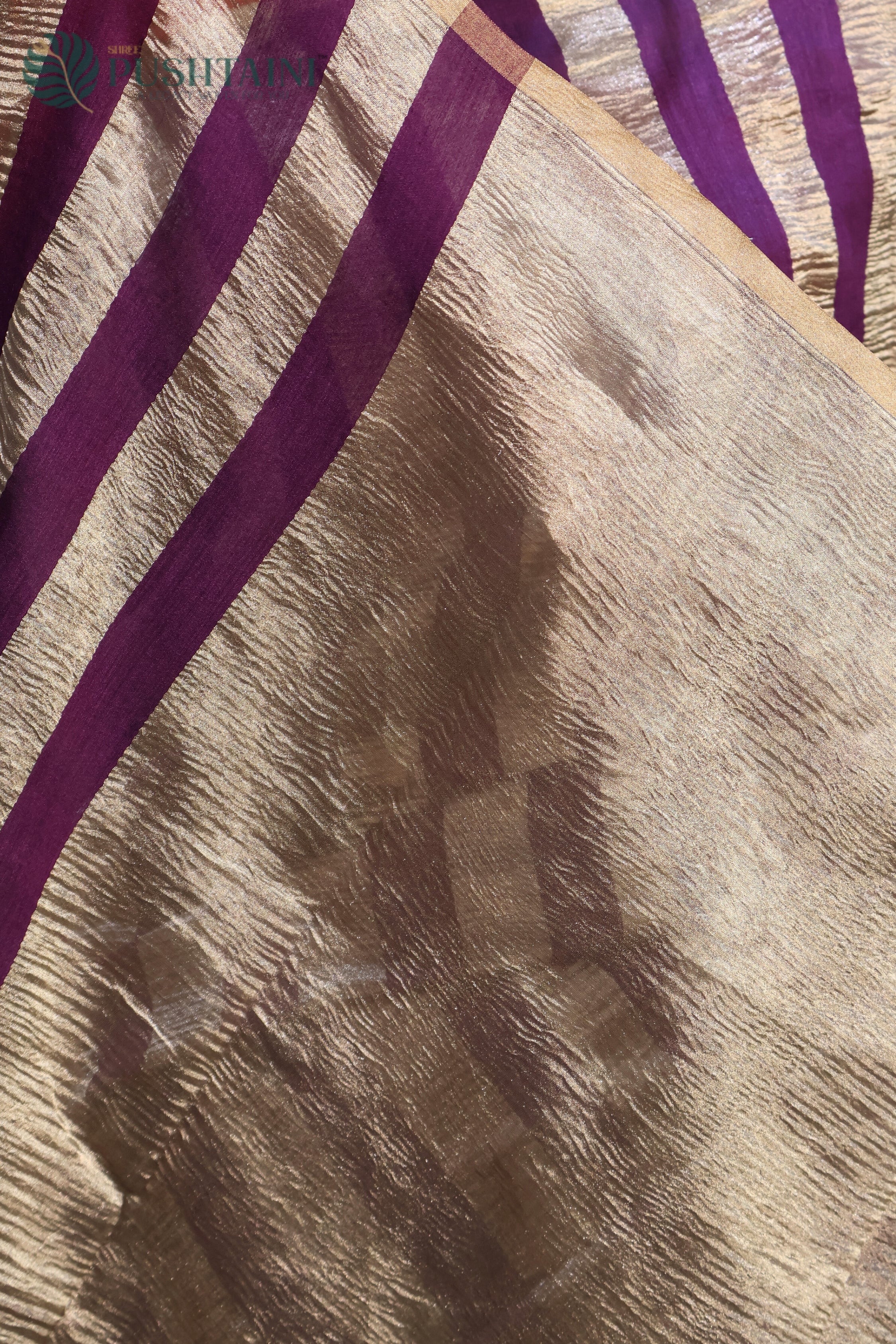 Dark Purple Pure Munga Tissue Silk Saree Water Zari