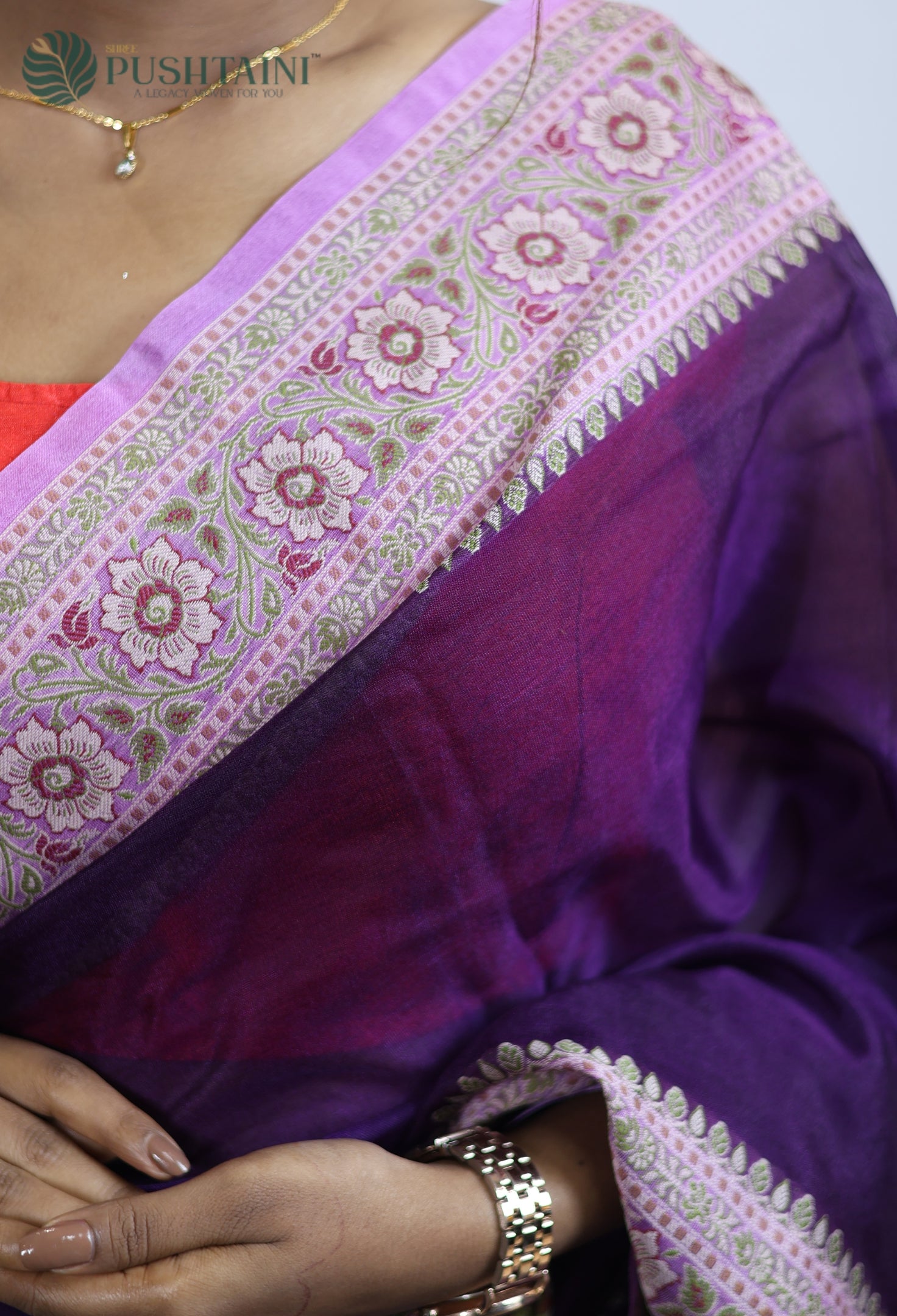 Deep Purple Warm Silk Saree With Anchal Border work