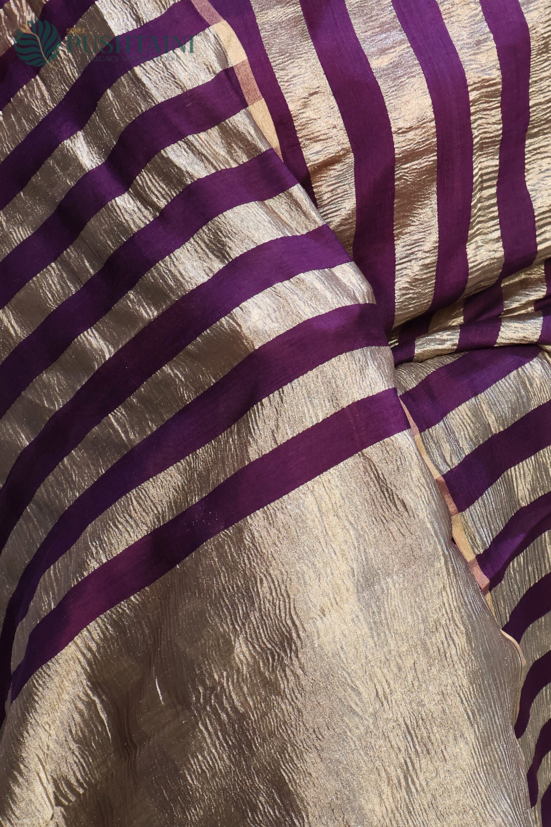 Dark Purple Pure Munga Tissue Silk Saree Water Zari