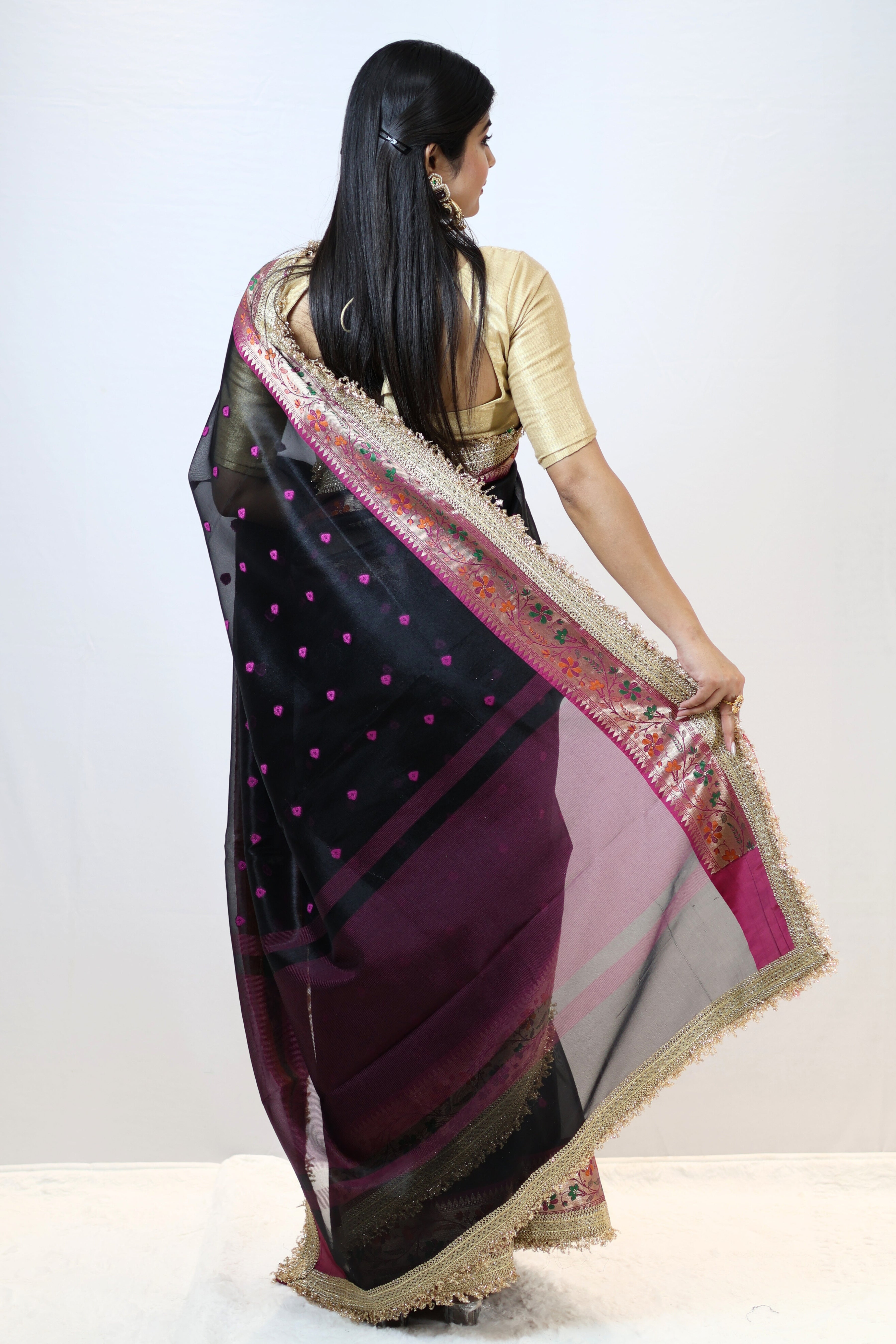 Elegant Soft Tissue Silk Saree with Alfi Designer Work & Double Lace Border
