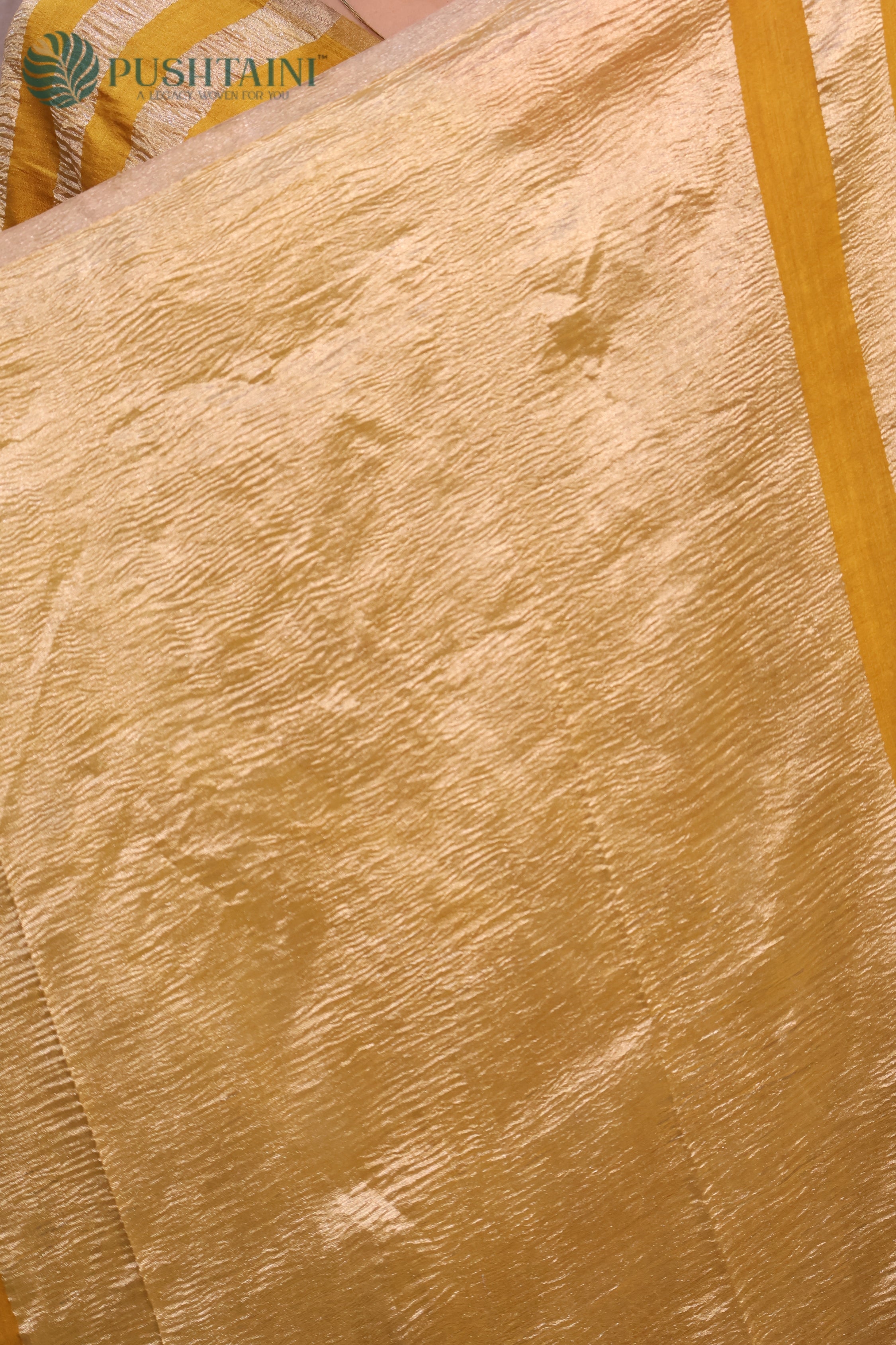 Gold Yellow Pure Munga Tissue Silk Saree with Water Zari