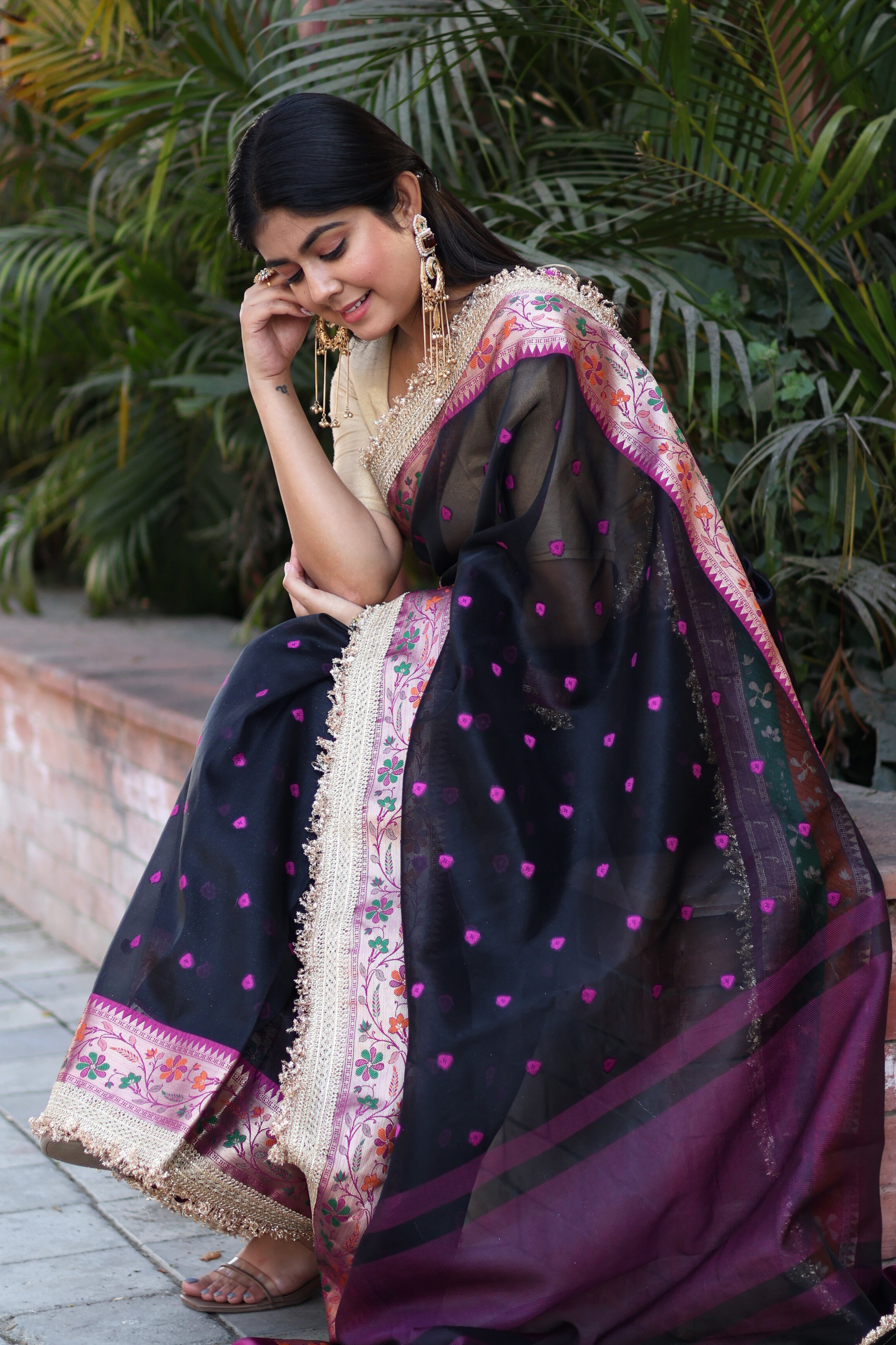 Elegant Soft Tissue Silk Saree with Alfi Designer Work & Double Lace Border
