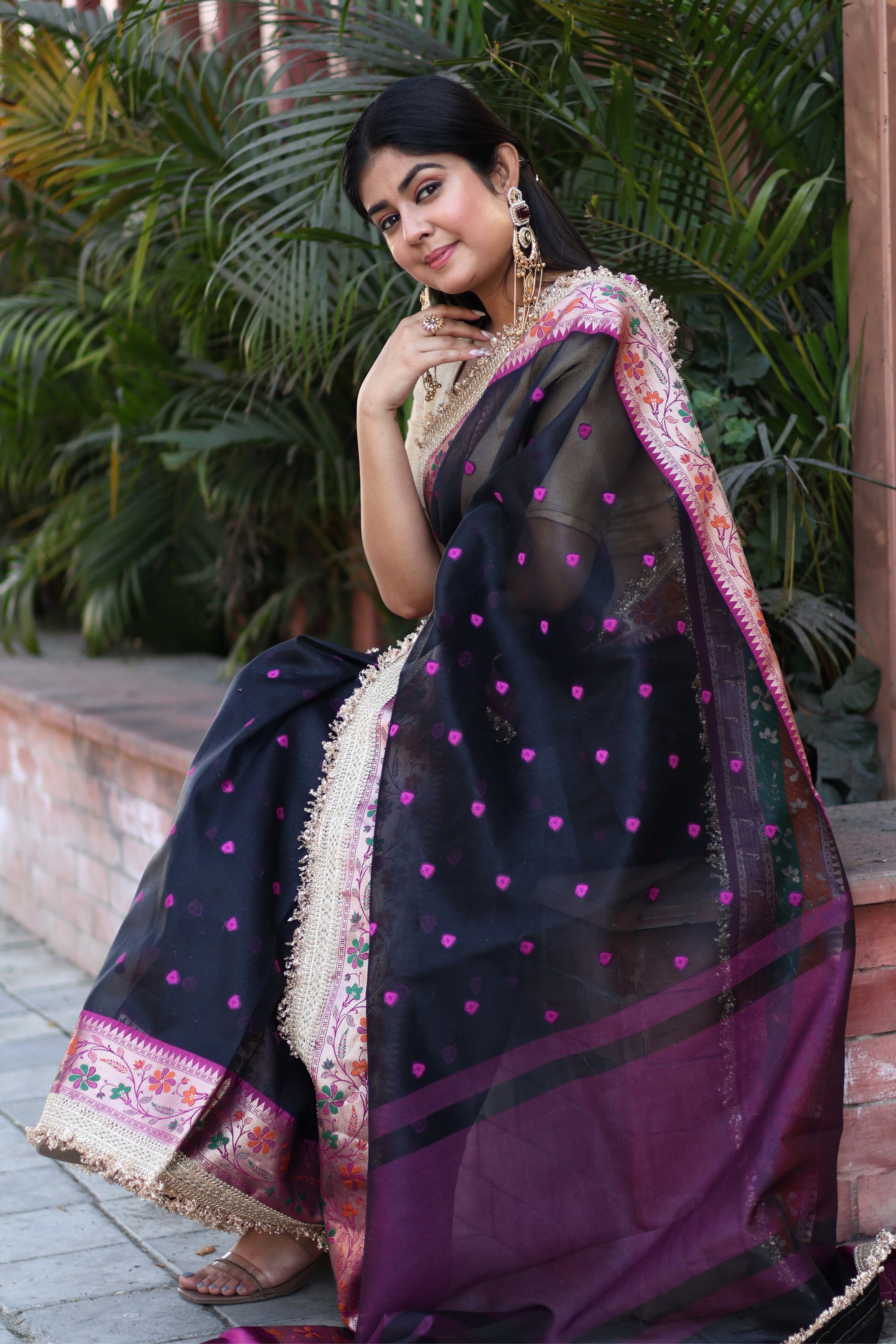 Elegant Soft Tissue Silk Saree with Alfi Designer Work & Double Lace Border