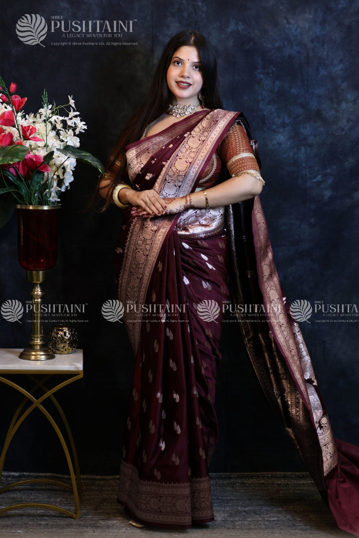Maroon Banarasi Mashru Silk Saree