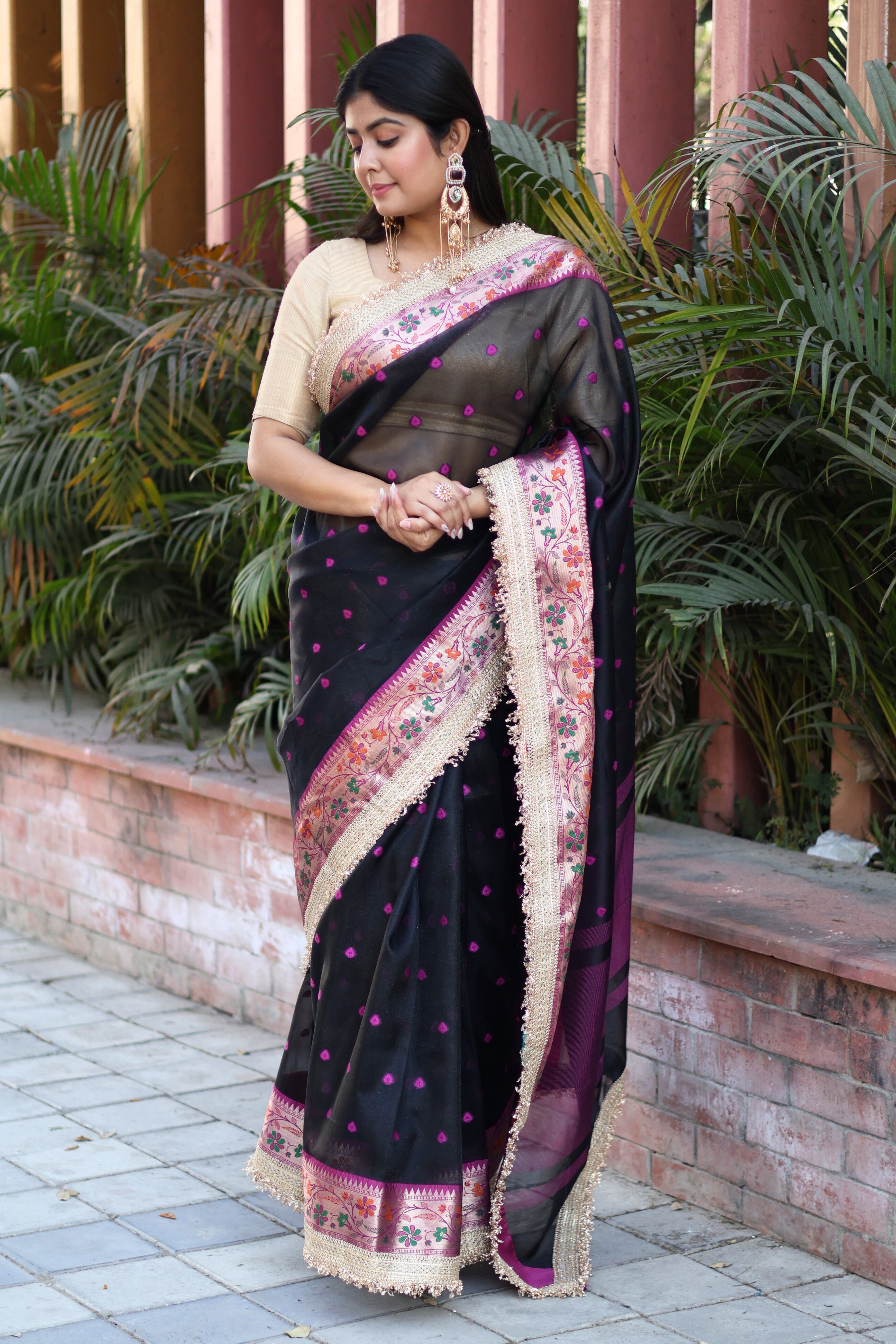 Elegant Soft Tissue Silk Saree with Alfi Designer Work & Double Lace Border