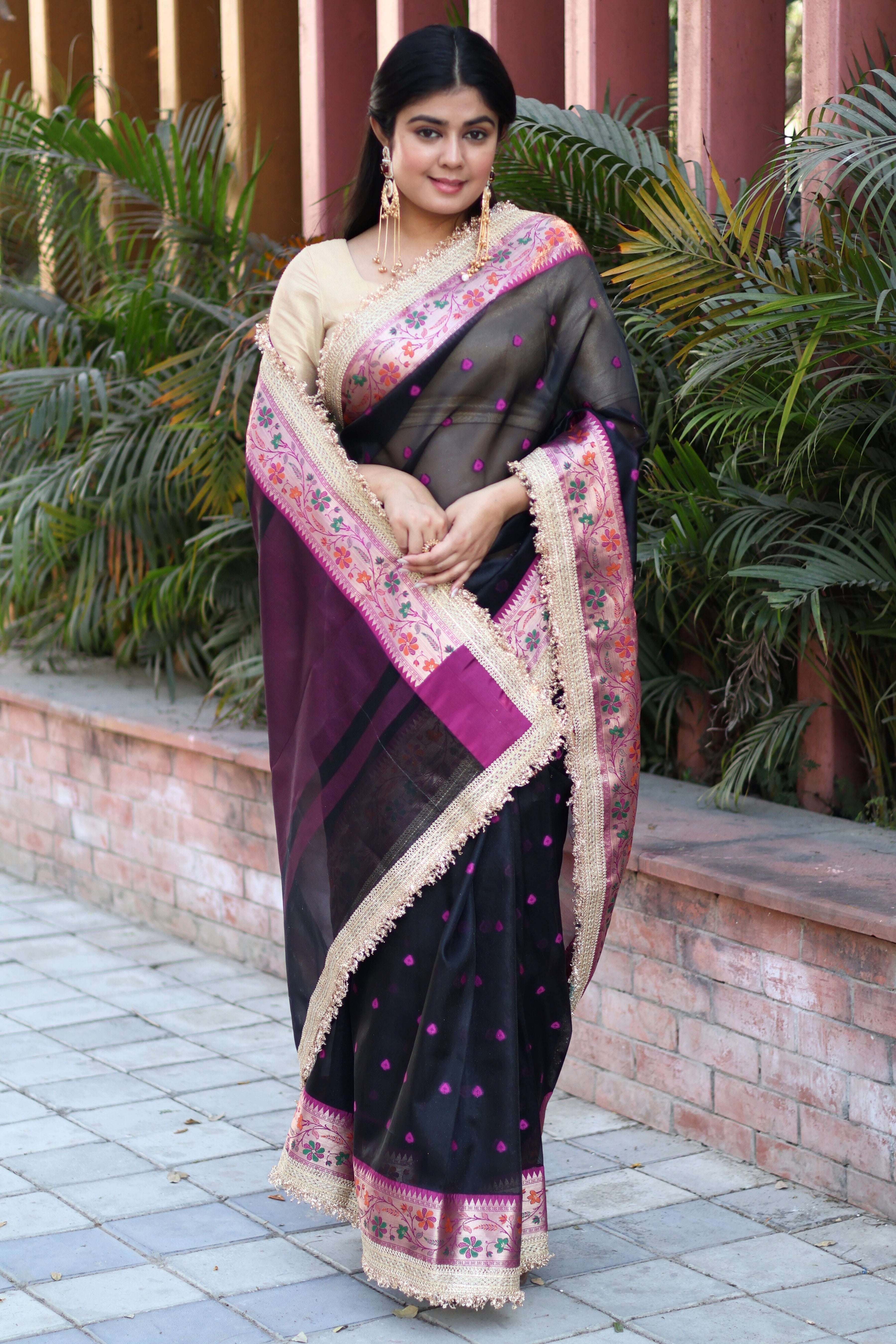 Elegant Soft Tissue Silk Saree with Alfi Designer Work & Double Lace Border