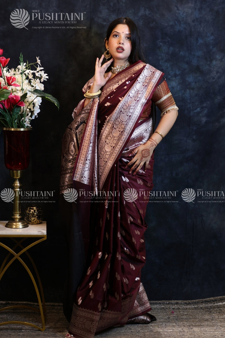 Maroon Banarasi Mashru Silk Saree