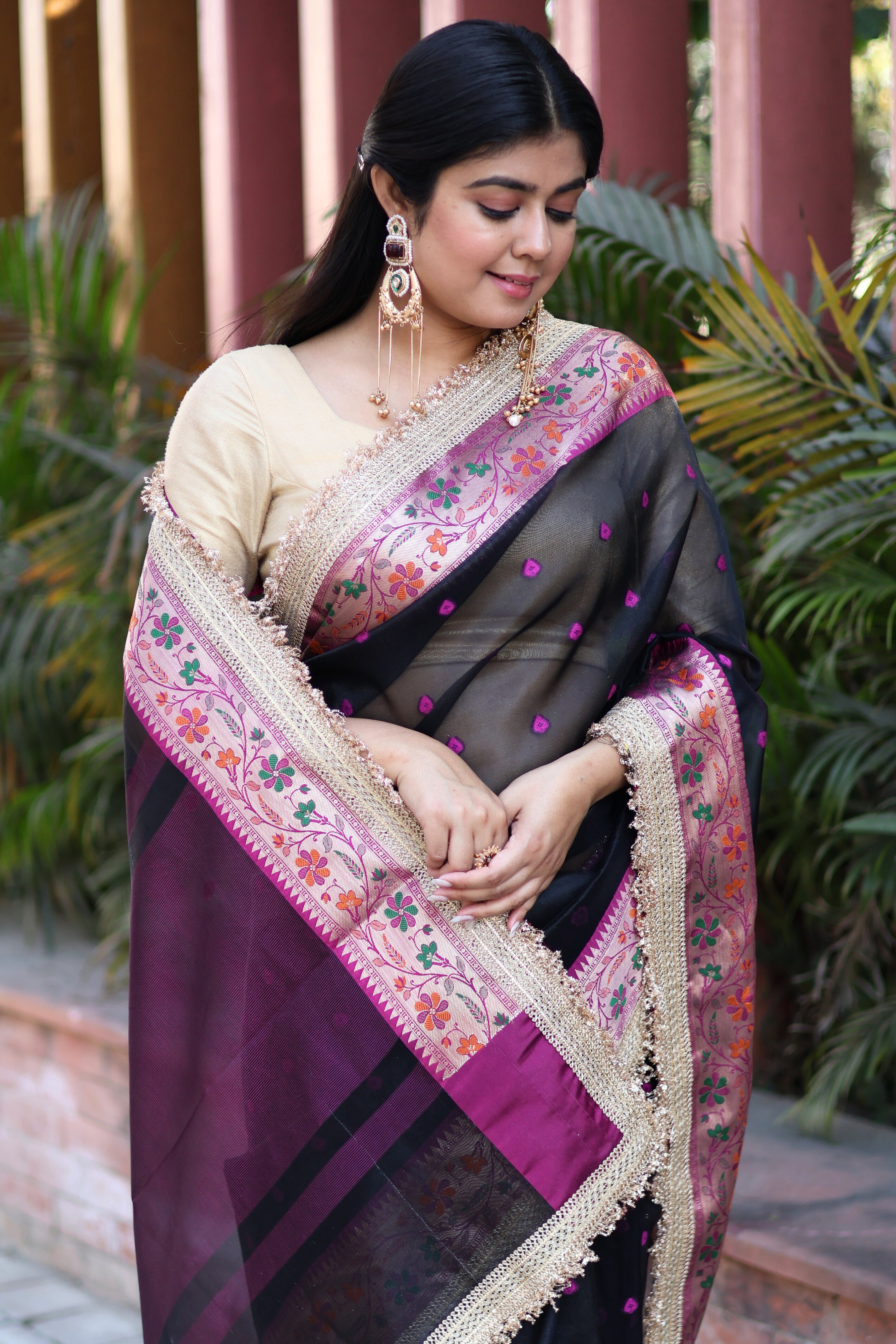 Elegant Soft Tissue Silk Saree with Alfi Designer Work & Double Lace Border