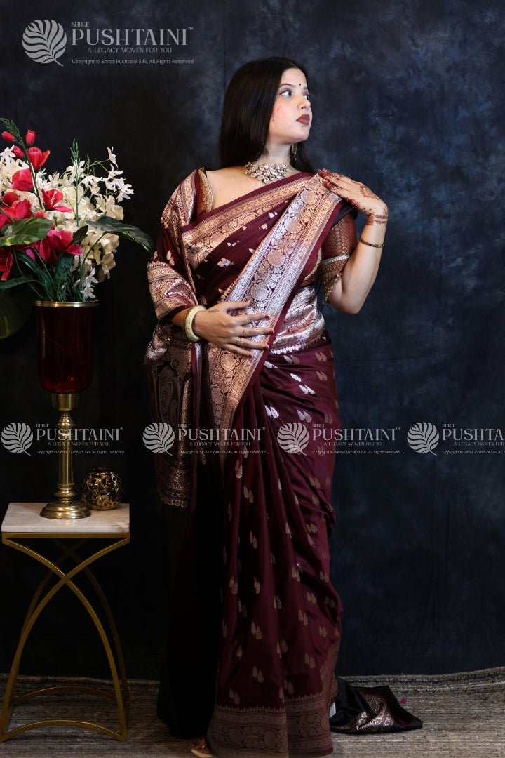 Maroon Banarasi Mashru Silk Saree