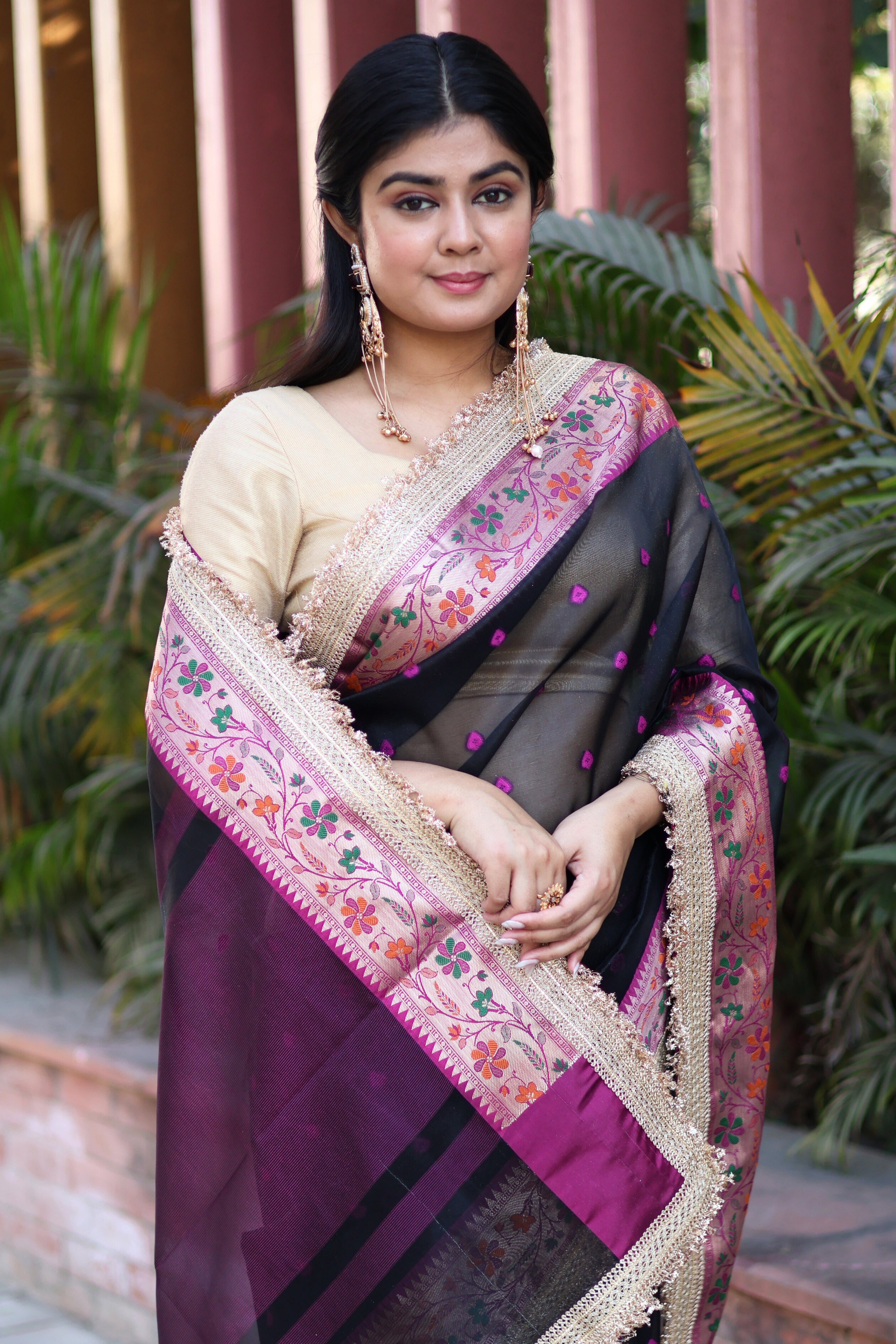 Elegant Soft Tissue Silk Saree with Alfi Designer Work & Double Lace Border