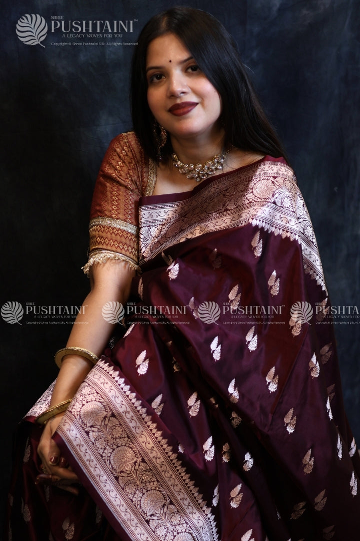 Maroon Banarasi Mashru Silk Saree