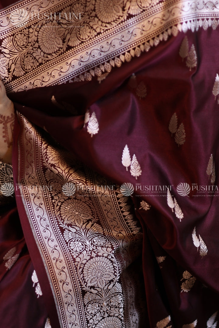 Maroon Banarasi Mashru Silk Saree