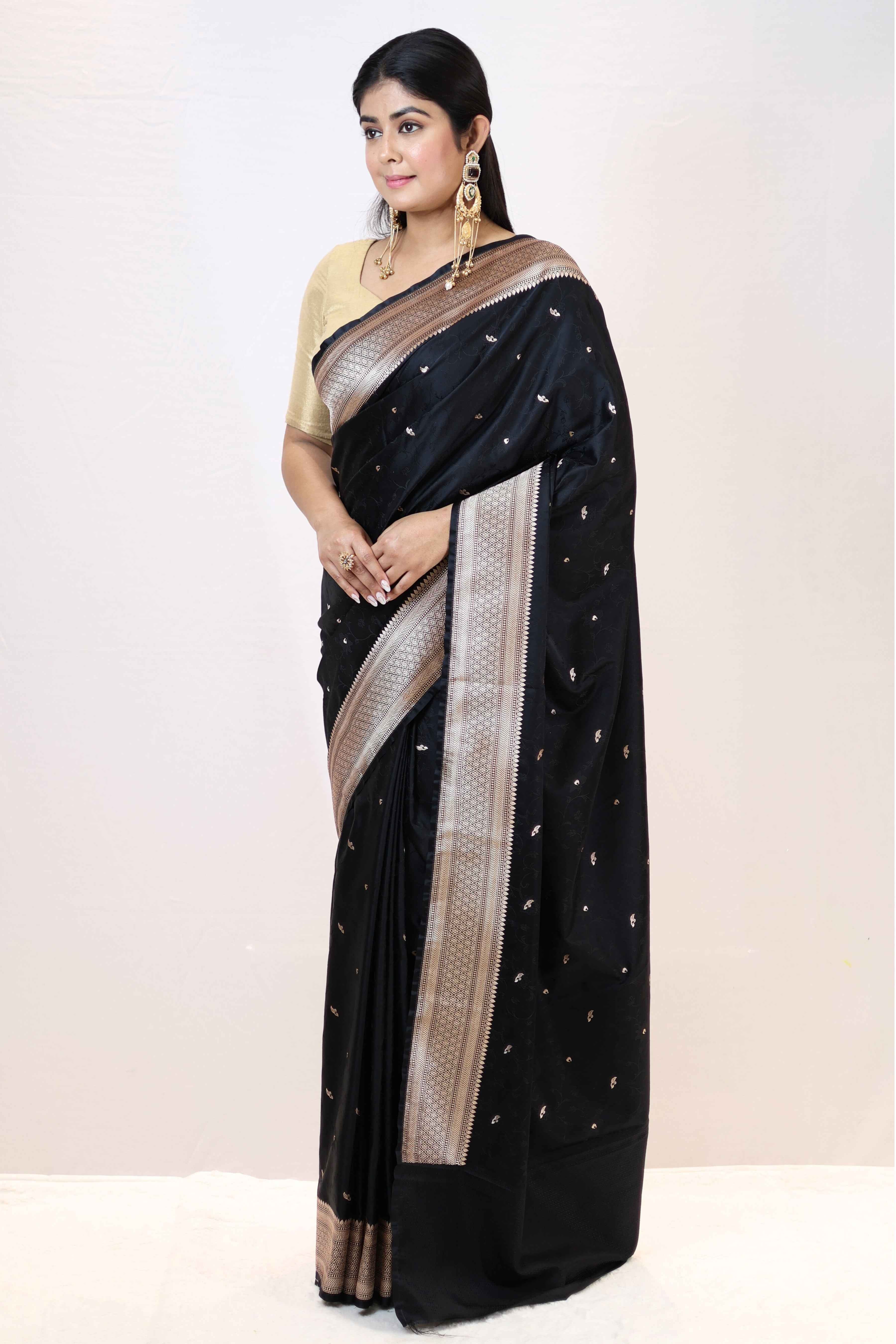 Premium Black Mashru Katan Soft Saree