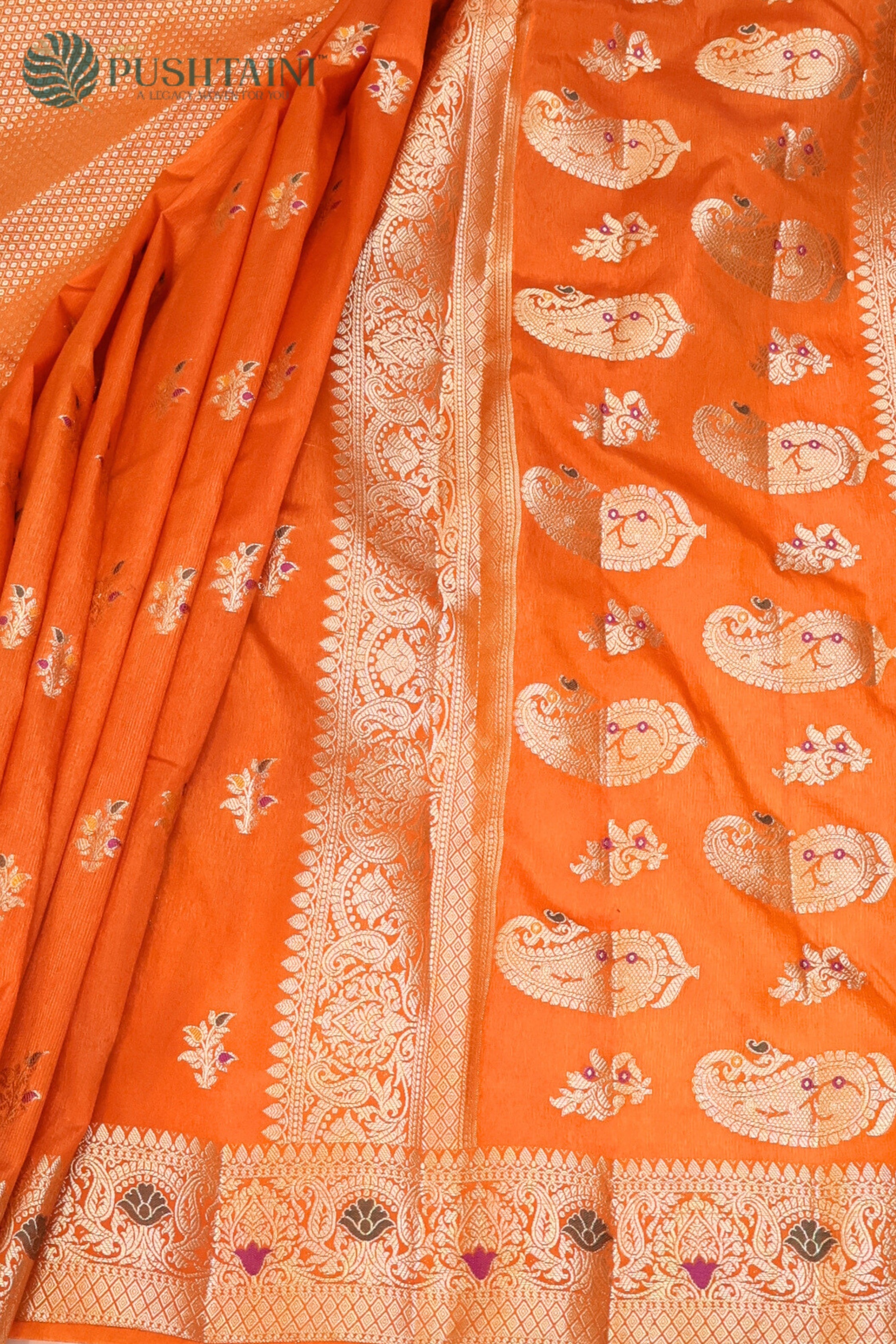 Orange Semi Viscos Georgette Saree with Meenakari Touch