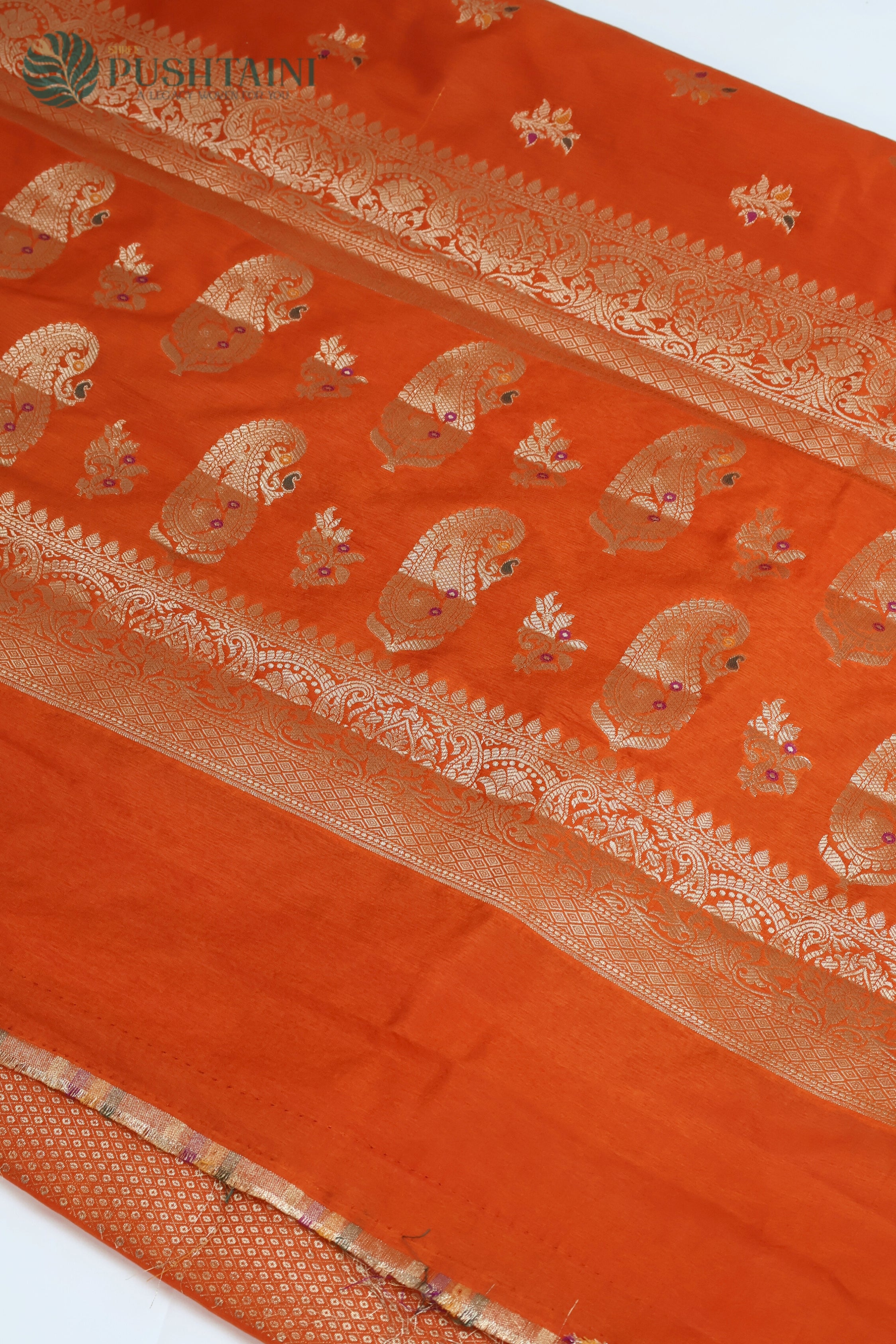 Orange Semi Viscos Georgette Saree with Meenakari Touch