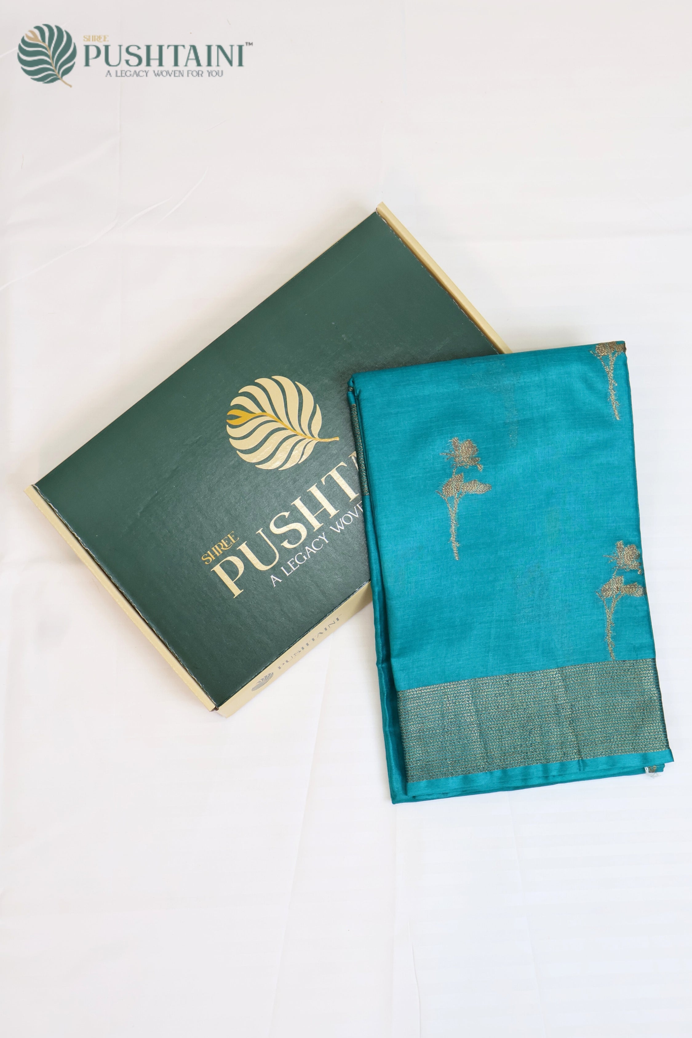 Teal Blue Pure Tussar Banarasi Silk Saree with Antique Zari work
