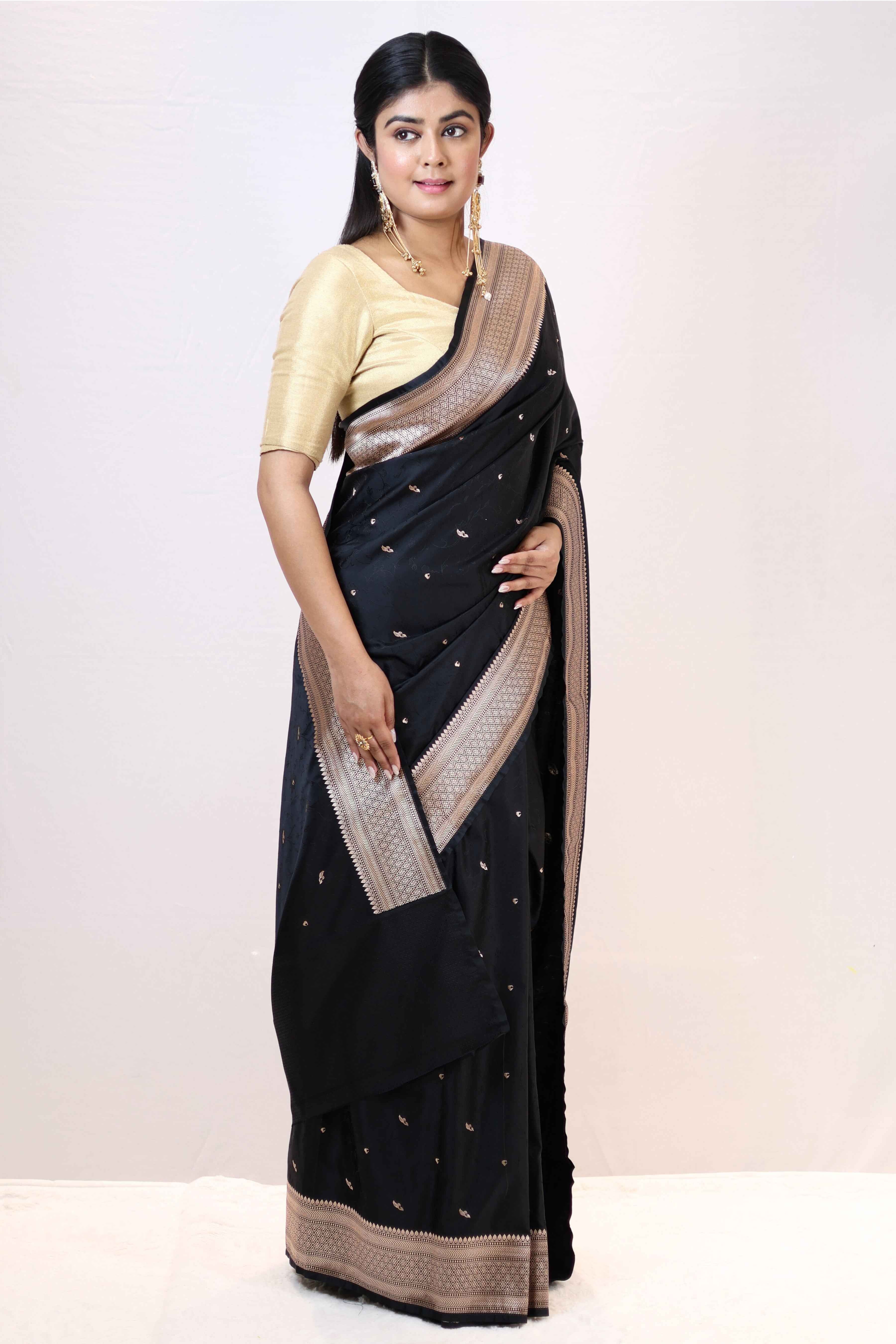 Premium Black Mashru Katan Soft Saree