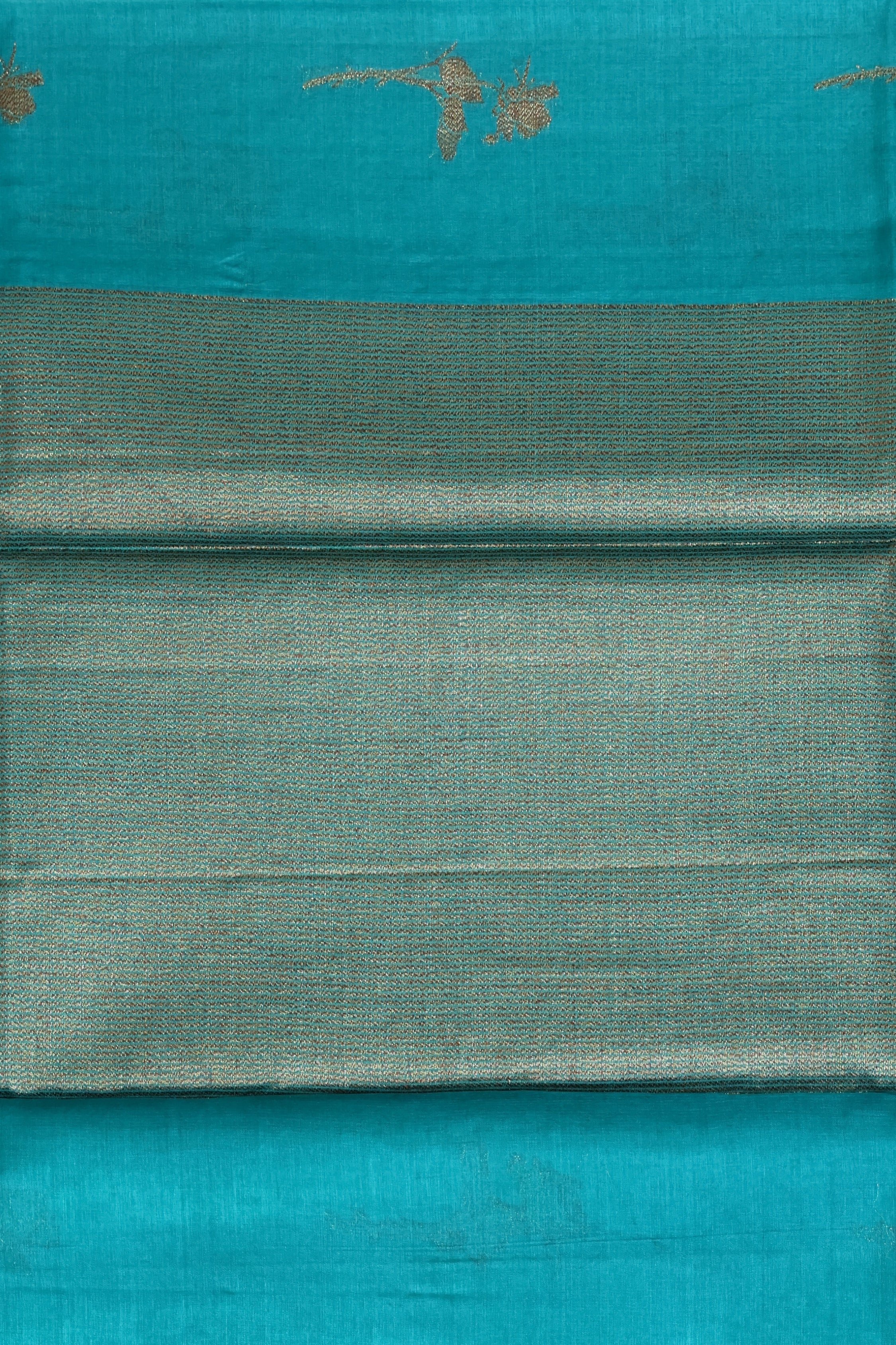 Teal Blue Pure Tussar Banarasi Silk Saree with Antique Zari work