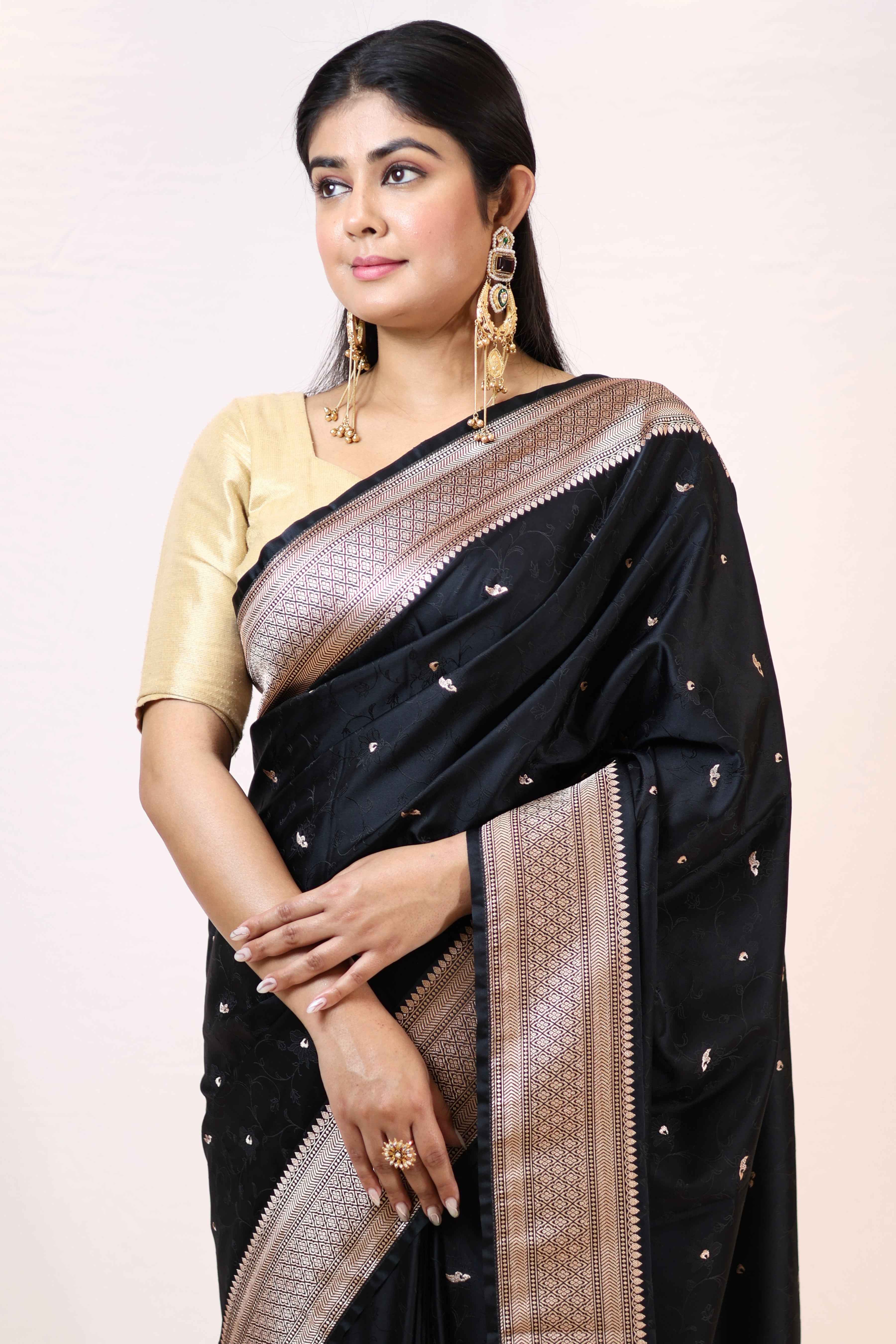 Premium Black Mashru Katan Soft Saree