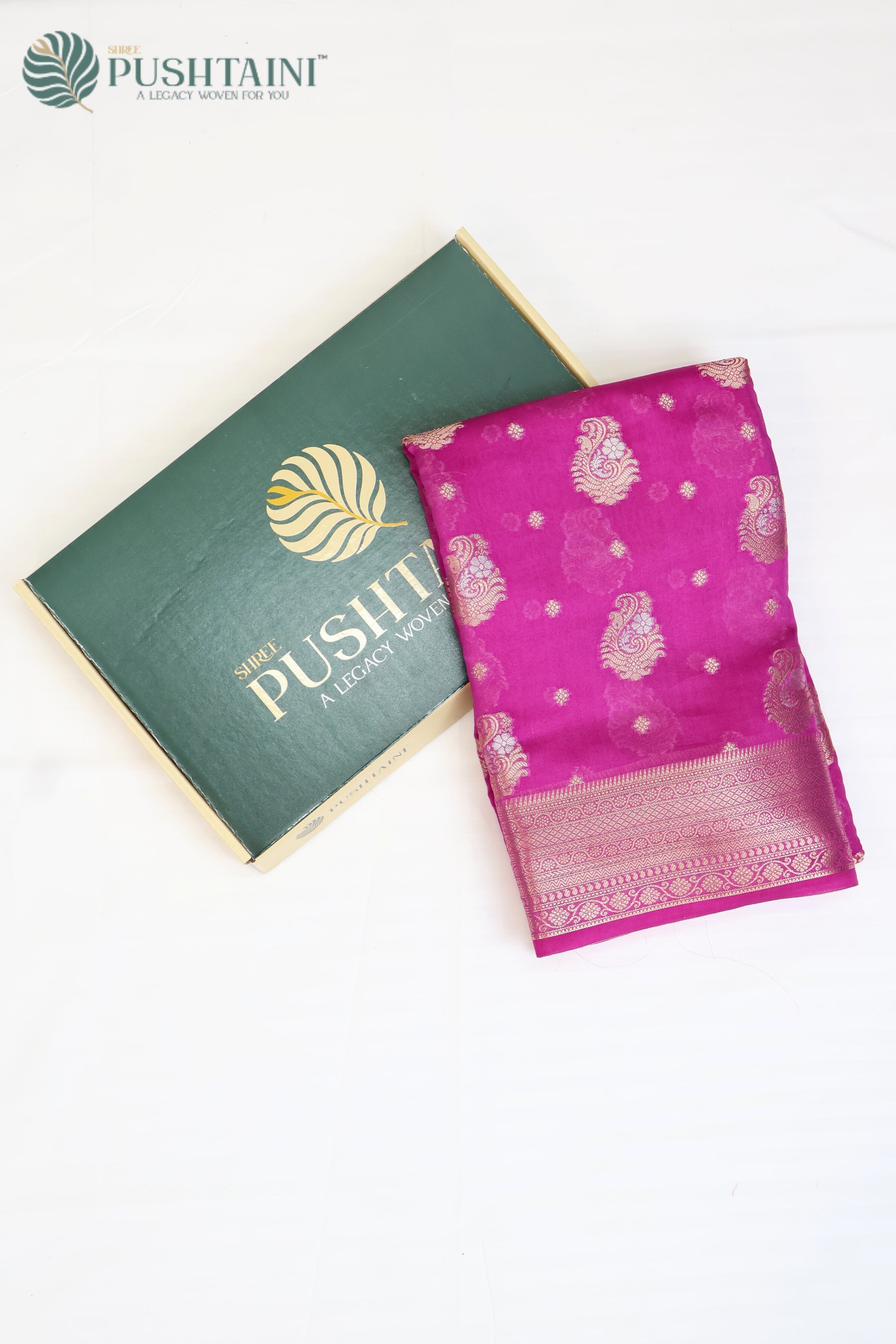 Rani Pink Pure Viscos Georgette Banarasi Silk Saree with Buti work