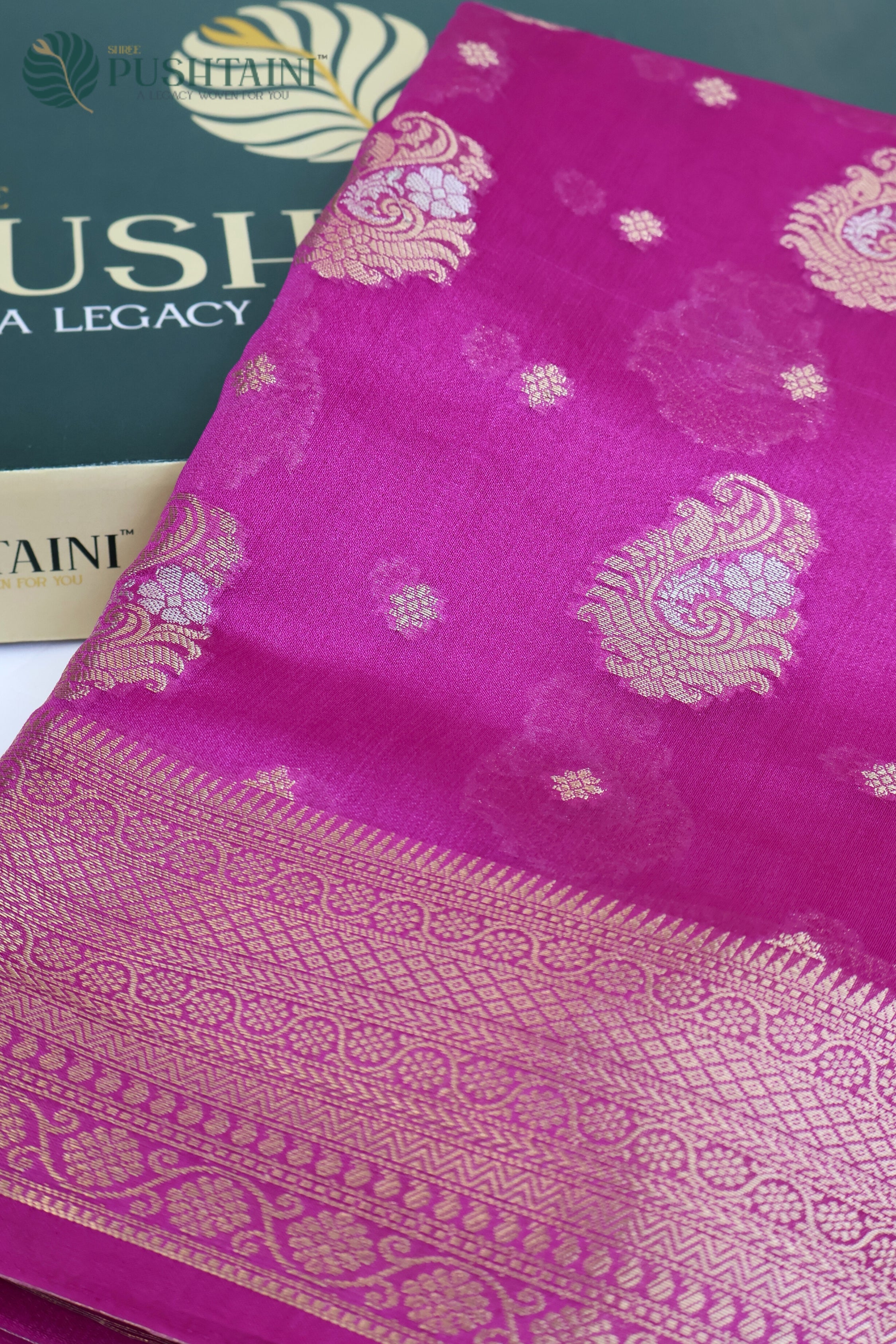 Rani Pink Pure Viscos Georgette Banarasi Silk Saree with Buti work