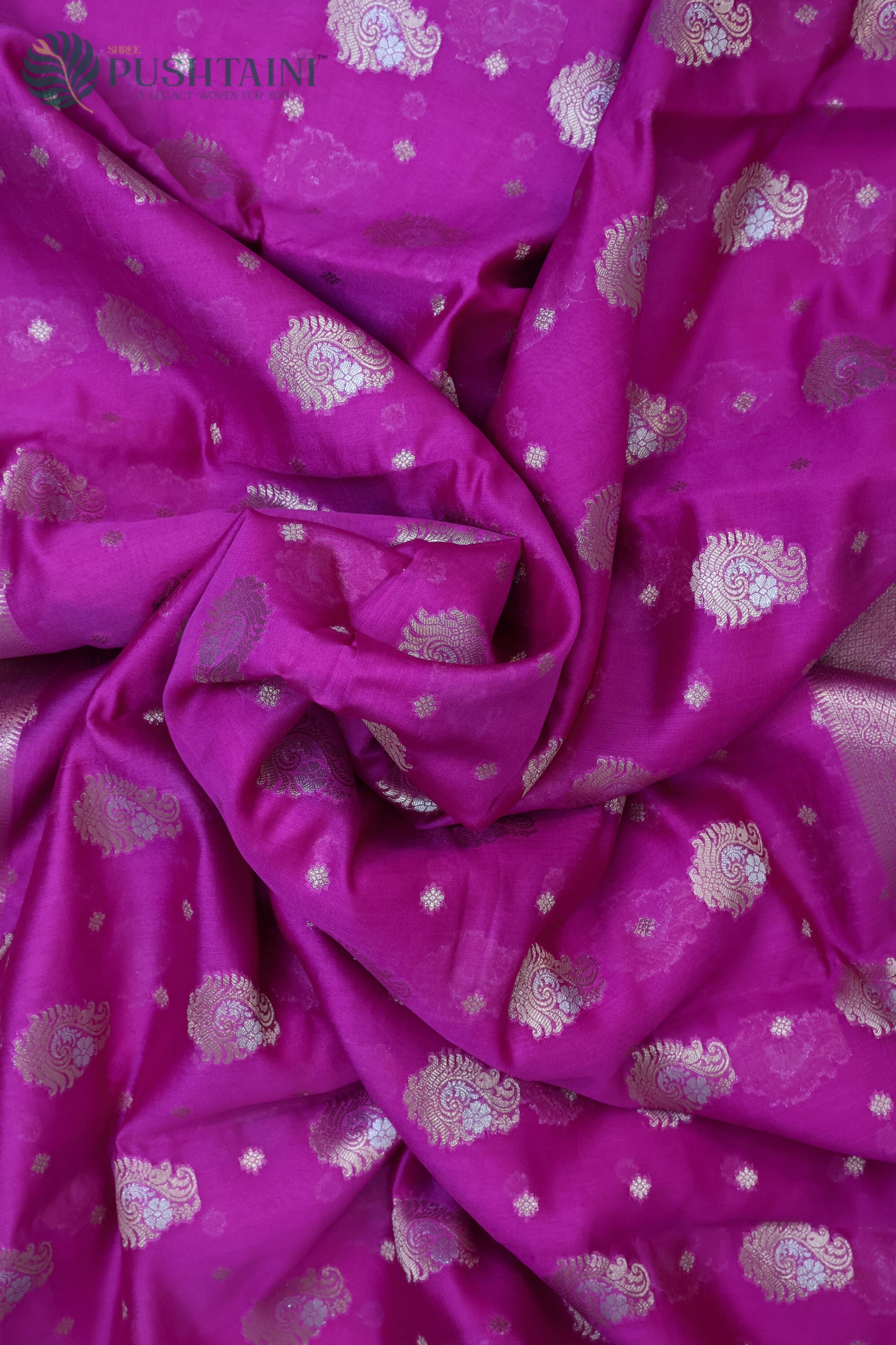 Rani Pink Pure Viscos Georgette Banarasi Silk Saree with Buti work