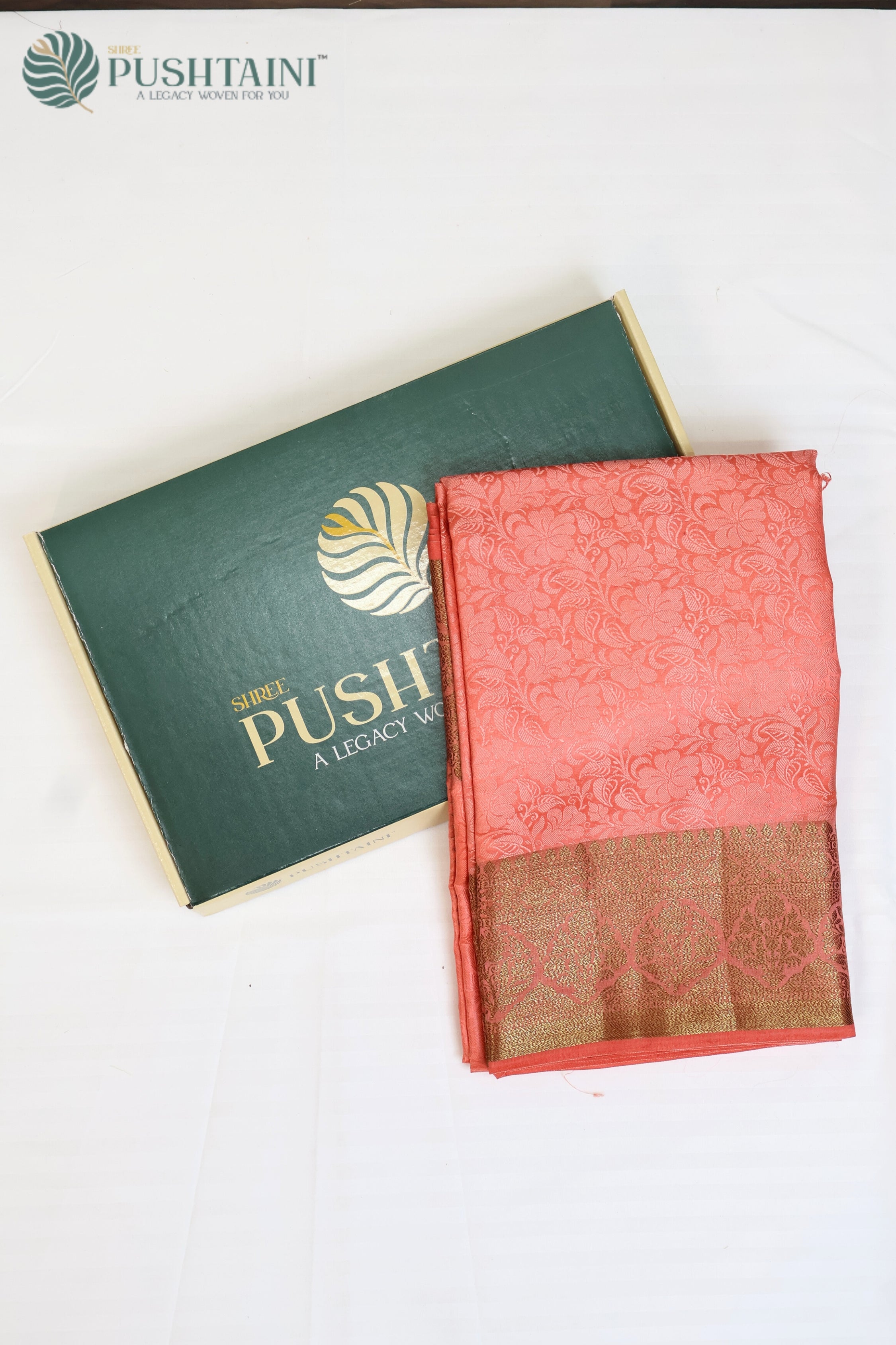 Royal Peach Pure Dupion Banarasi Silk Saree with Antique Zari Work