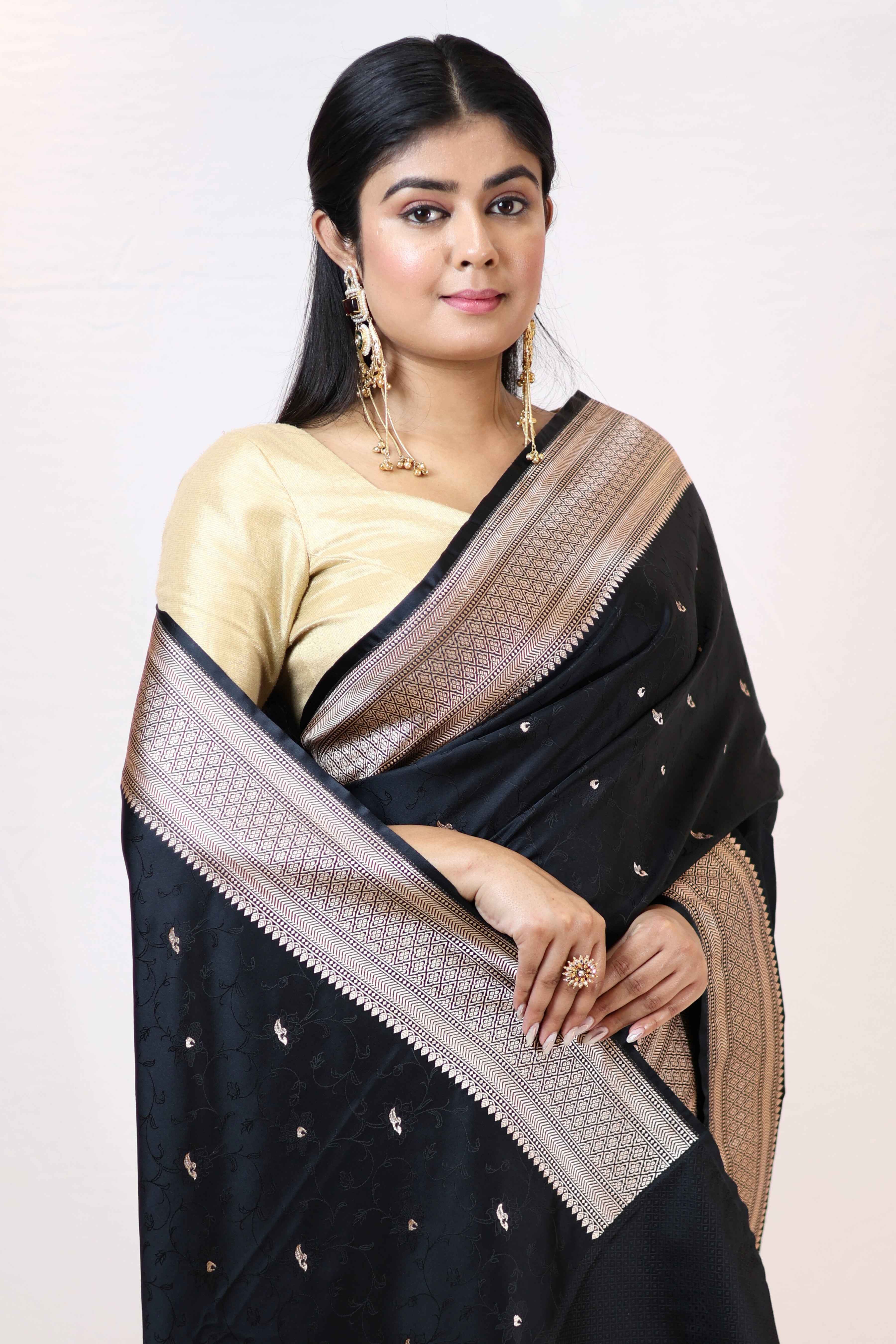Premium Black Mashru Katan Soft Saree