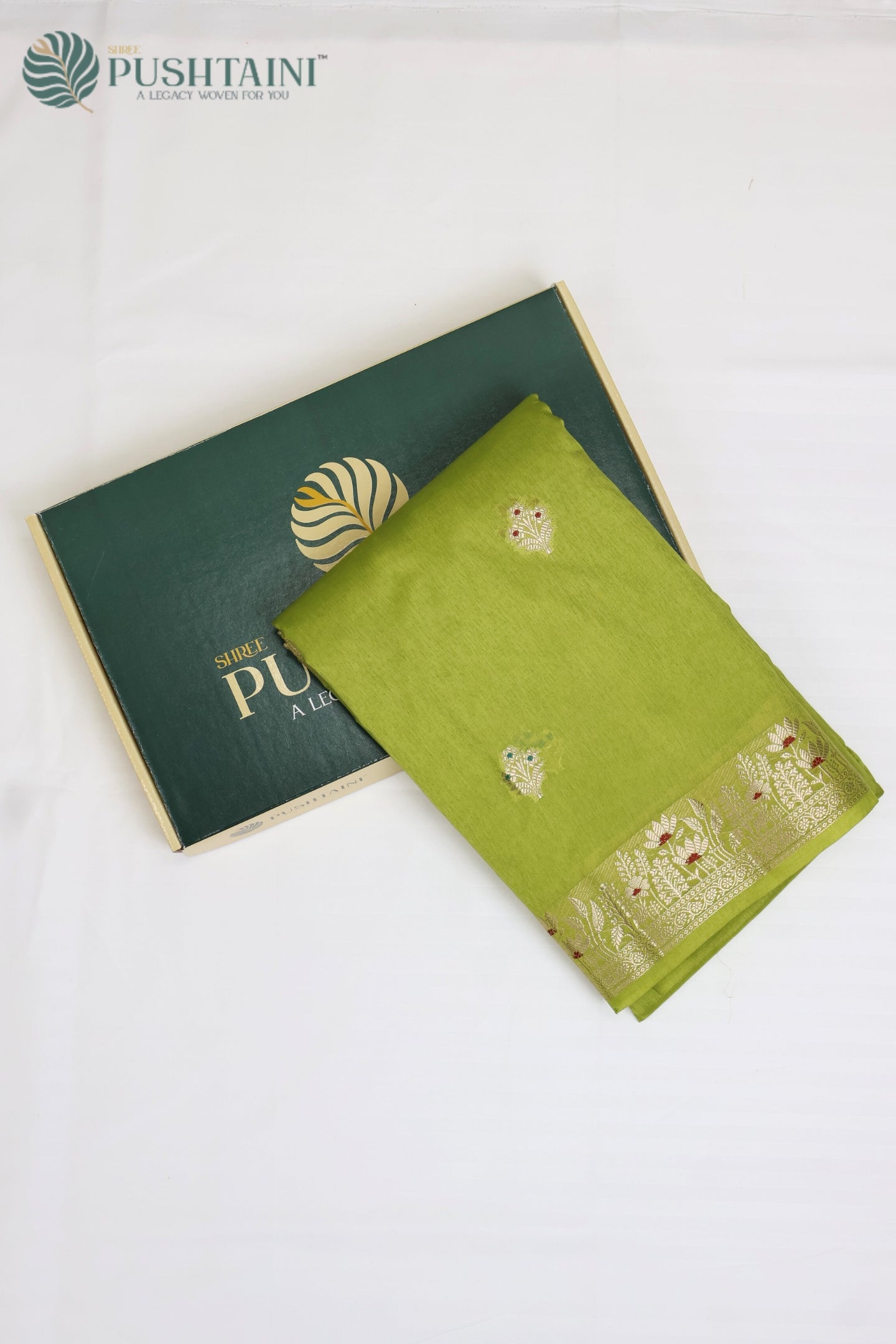 Parrot Green Semi Viscos Georgette Saree with Meenakari Touch